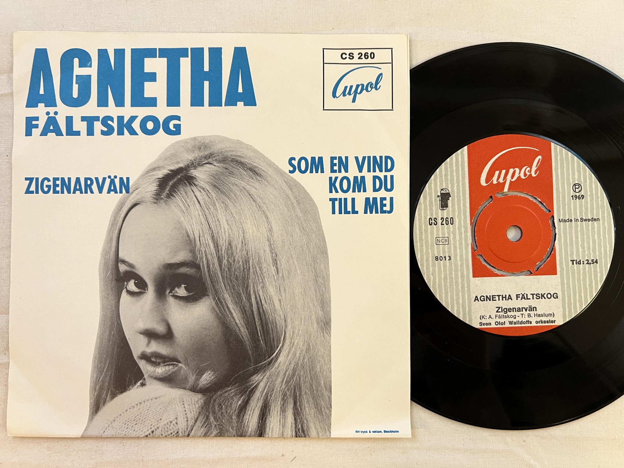 Omslagsbild för skivan AGNETHA FÄLTSKOG zigenarvän 7"single -69 Swe CUPOL CS 260