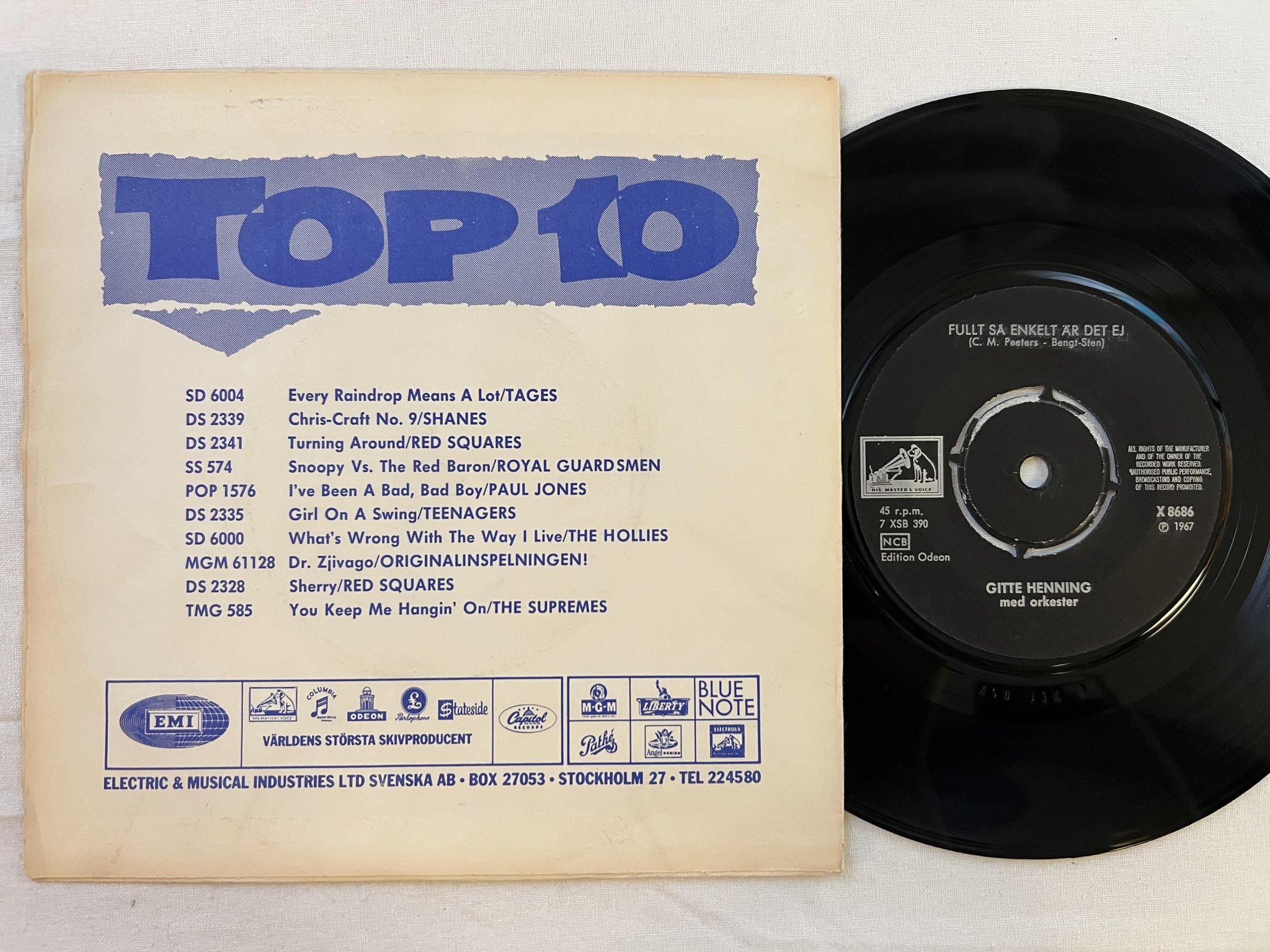 Omslagsbild för skivan GITTE HENNING man bör veta hur man ska säja nej 7"single -67 HMV X 8686