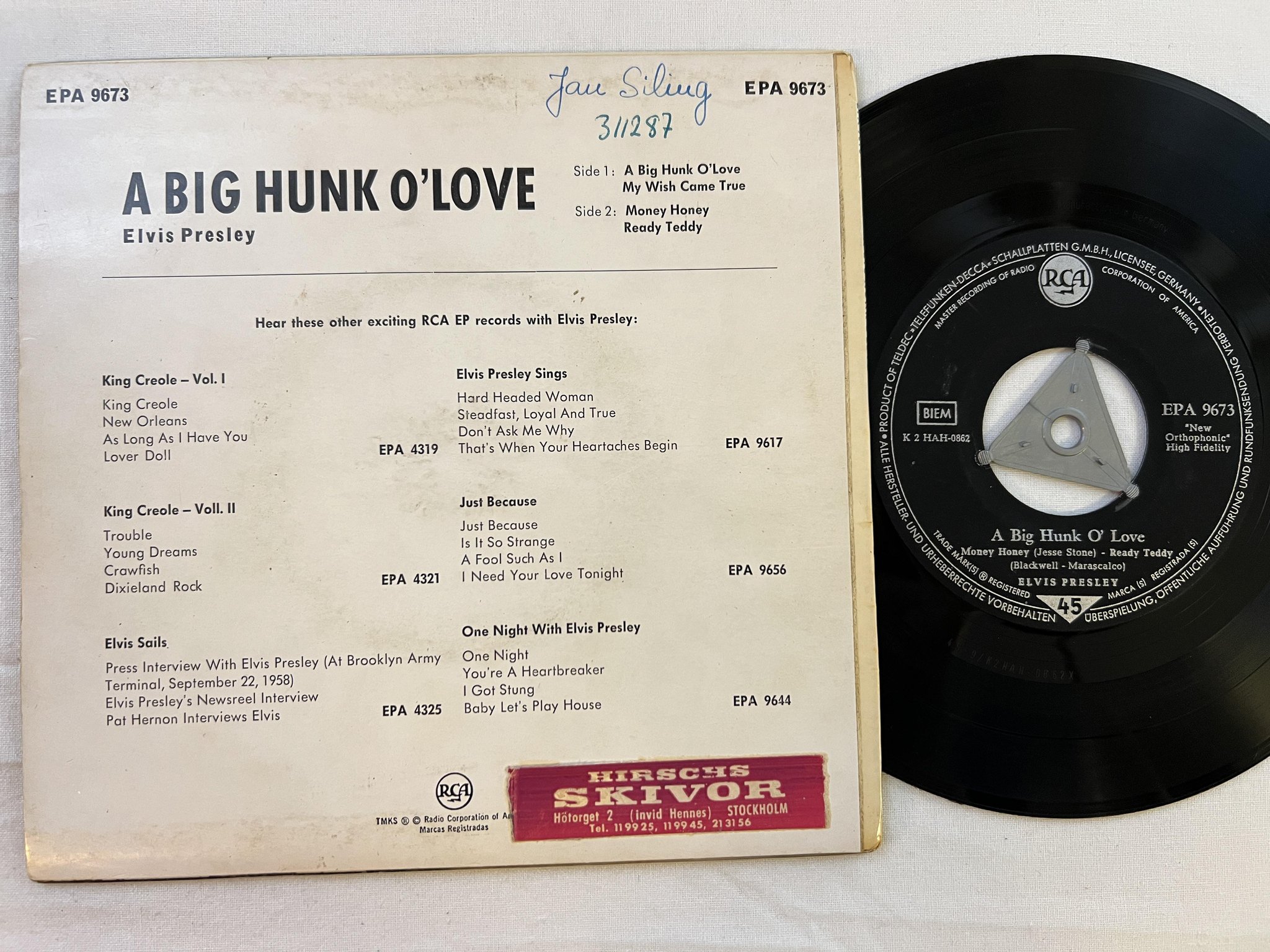 Omslagsbild för skivan ELVIS PRESLEY a big hunk of love 7"EP Ger RCA EPA 9673