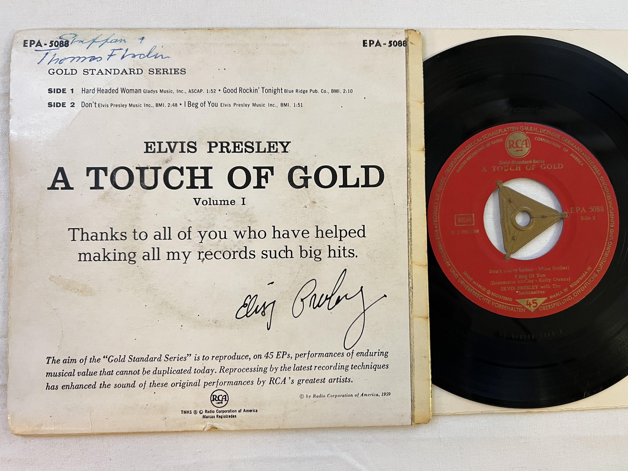 Omslagsbild för skivan ELVIS PRESLEY A Touch Of Gold (Volume 1) 7"EP -59 Ger RCA EPA 5088