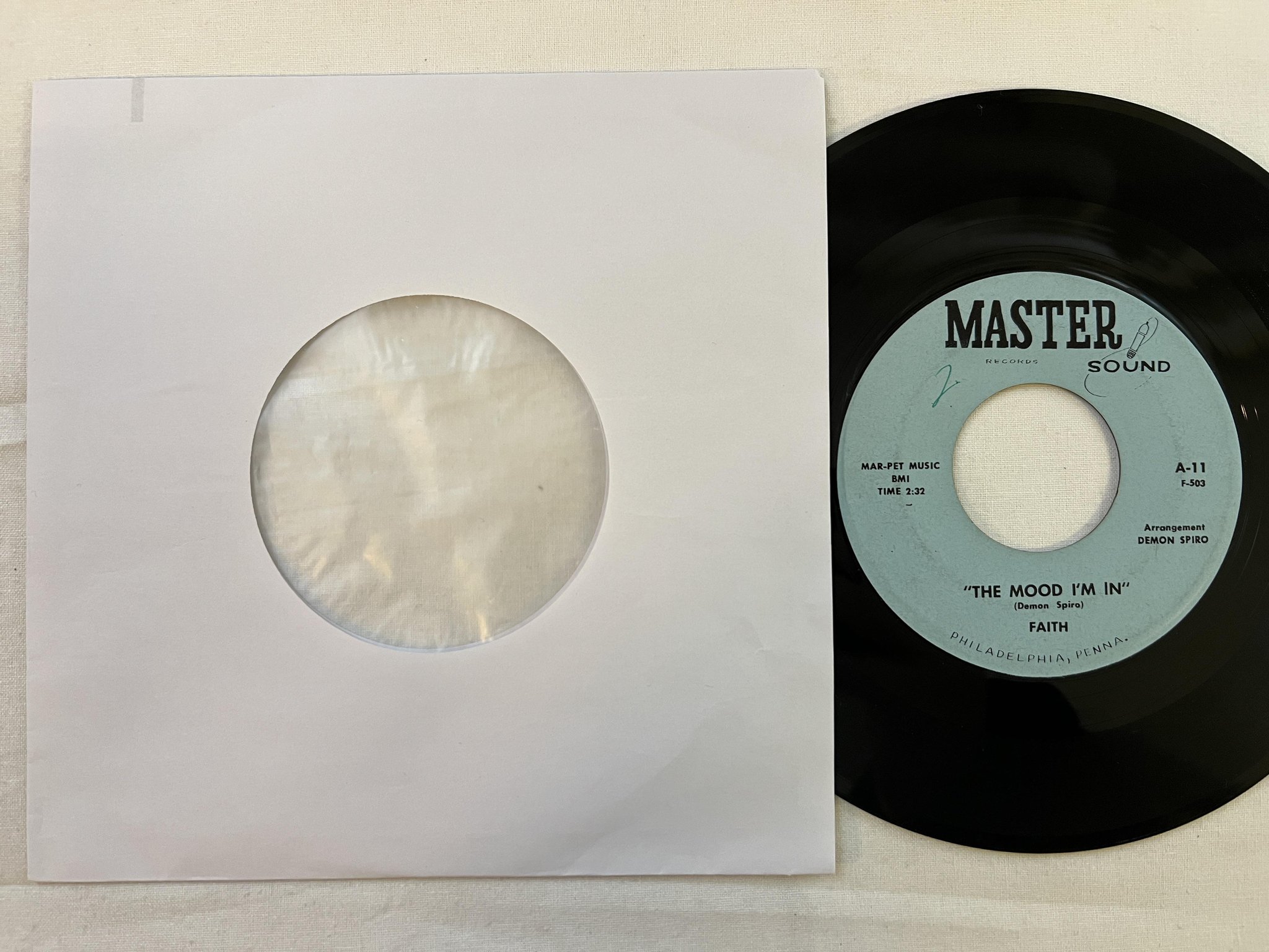 Omslagsbild för skivan FAITH Waitin For My Love 7" -60 US MASTER SOUND *** mega rare girl soul ***