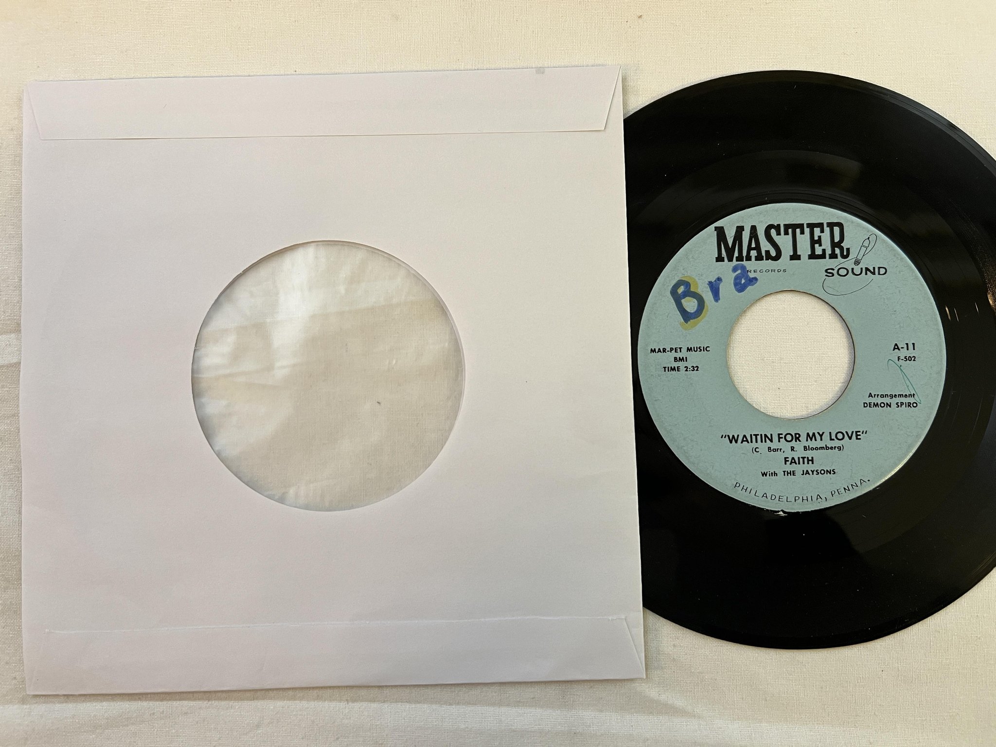 Omslagsbild för skivan FAITH Waitin For My Love 7" -60 US MASTER SOUND *** mega rare girl soul ***