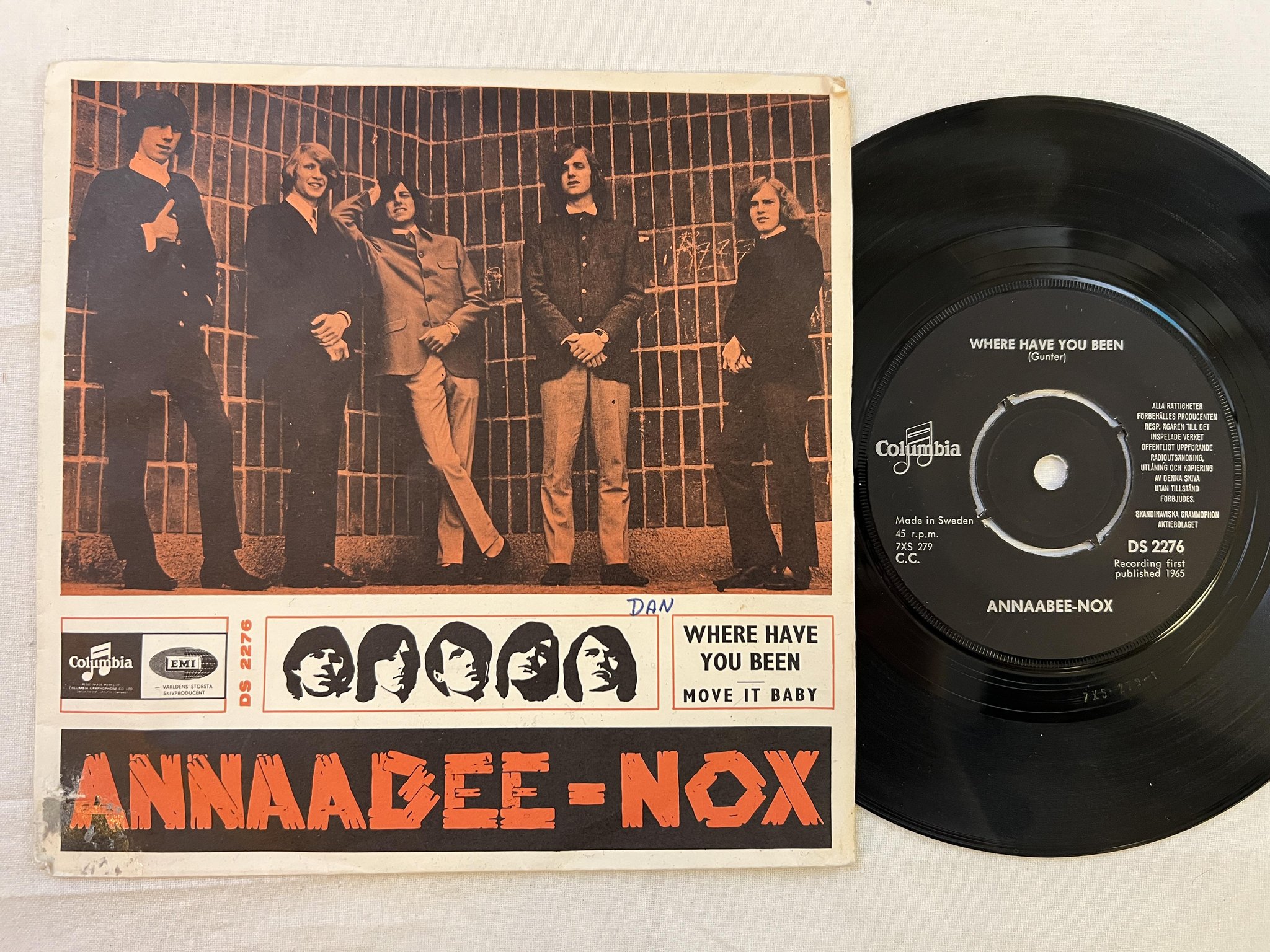Omslagsbild för skivan ANNAABEE-NOX Where Have You Been 7" -65 Swe COLUMBIA DS 2276