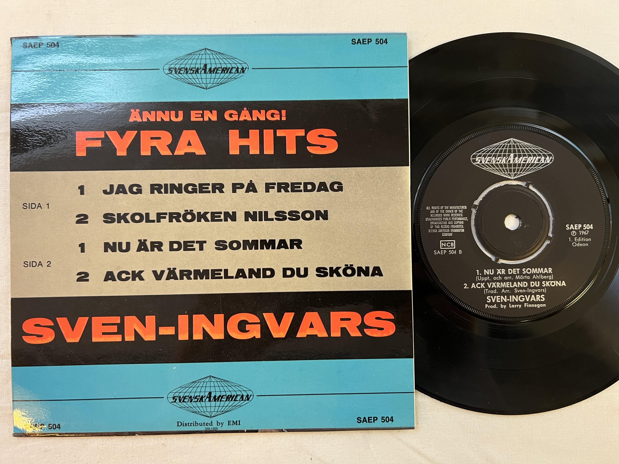 Omslagsbild för skivan SVEN-INGVARS Ännu En Gång! Fyra Hits 7"ep -67 SVENSK AMERICAN SAEP 504