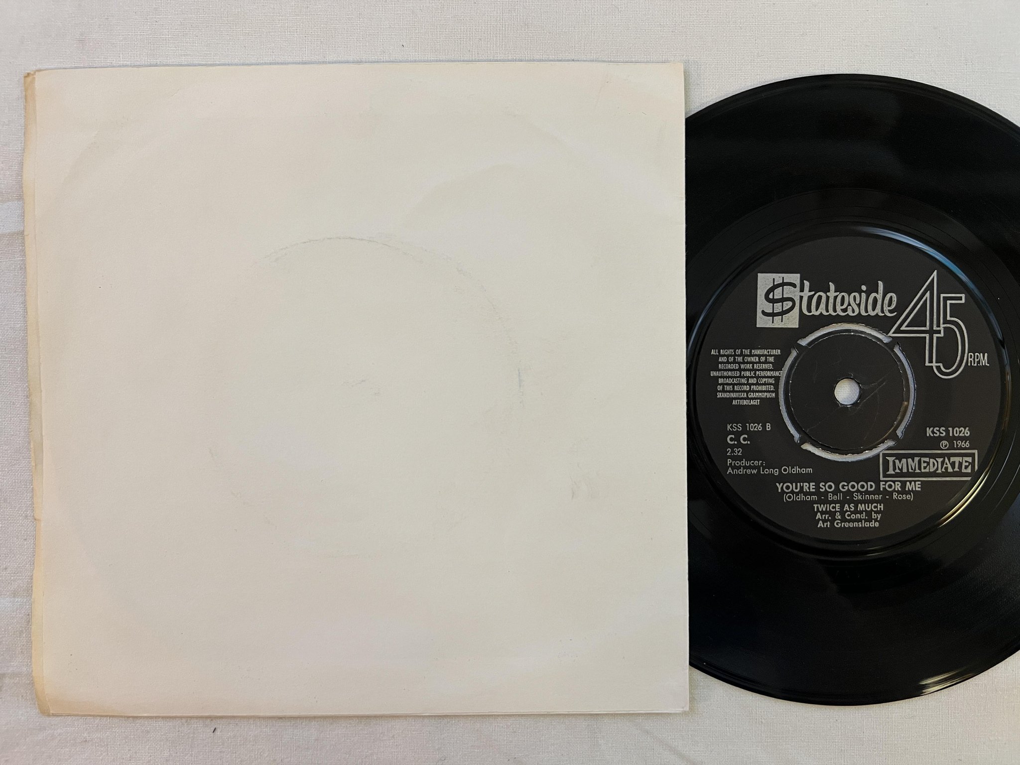 Omslagsbild för skivan TWICE AS MUCH True Story 7" -66 Swe STATESIDE KSS 1026