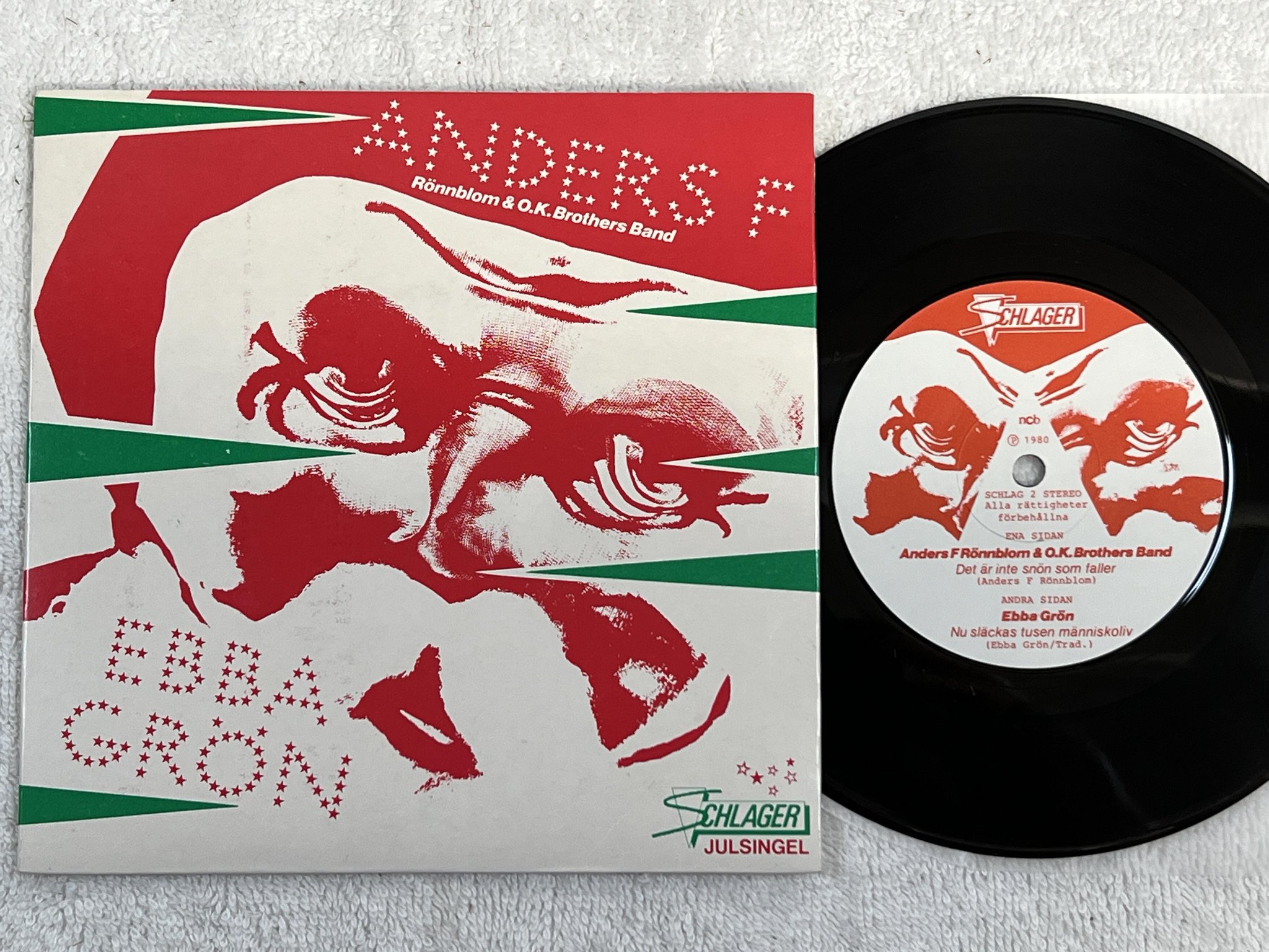 Omslagsbild för skivan EBBA GRÖN / Anders F Rönnblom 7" -80 Swe SCHLAGER ** julsingel **