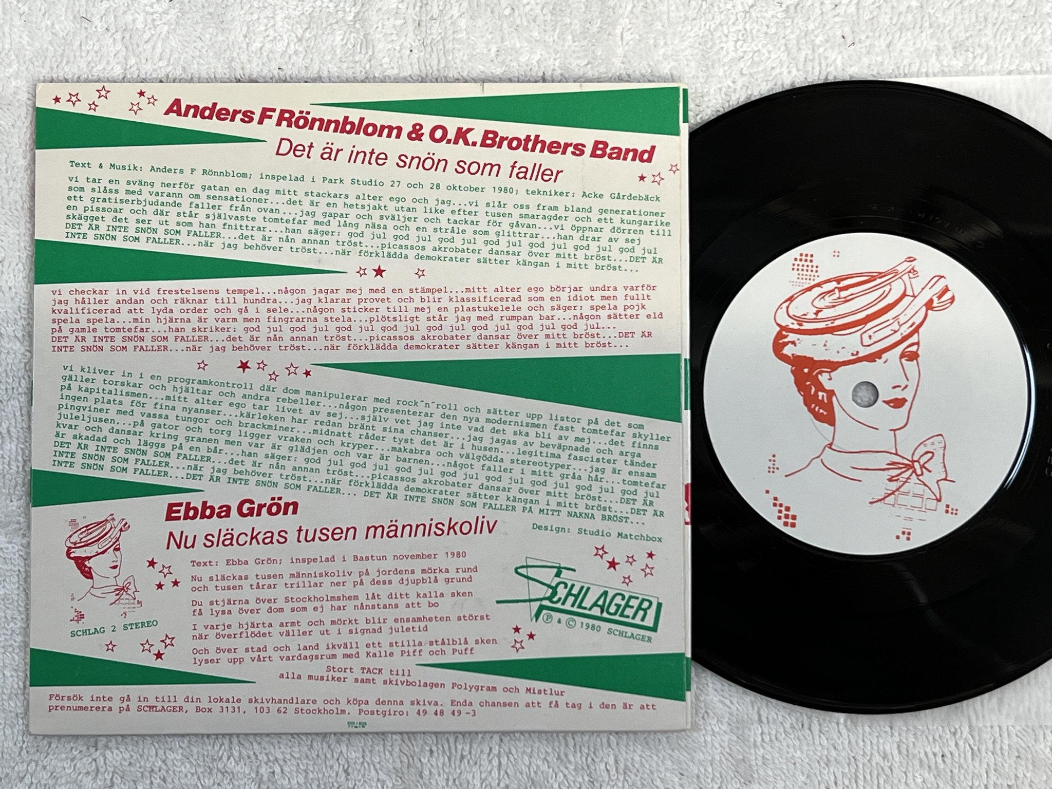 Omslagsbild för skivan EBBA GRÖN / Anders F Rönnblom 7" -80 Swe SCHLAGER ** julsingel **