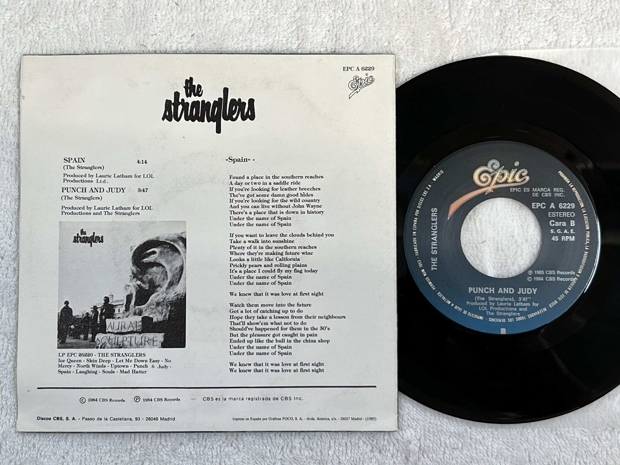 Omslagsbild för skivan THE STRANGLERS Spain 7" -84 Spain EPIC EPC 6229 *** rare 45 ***