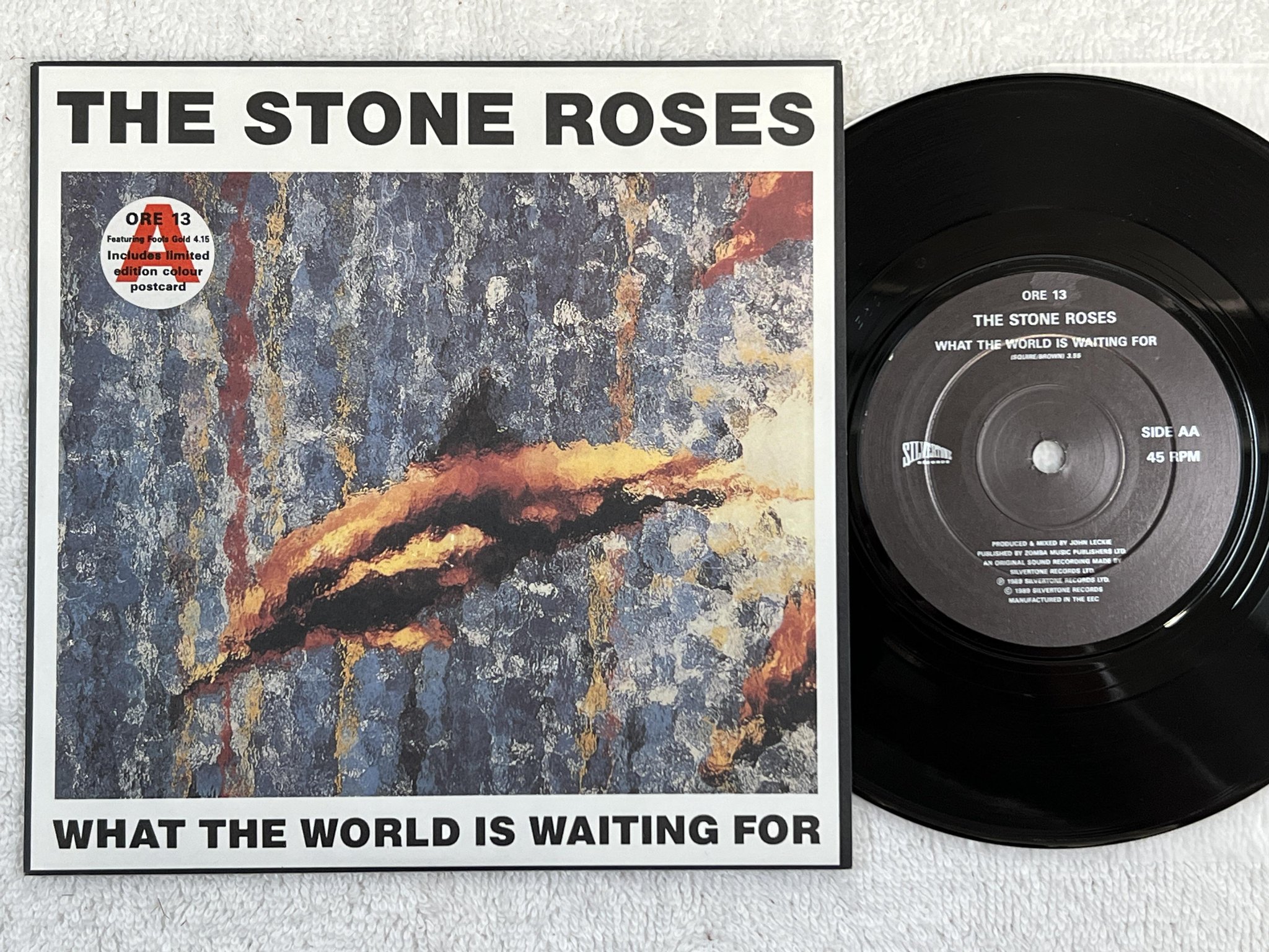 Omslagsbild för skivan THE STONE ROSES fools gold 7" -89 EEC SILVERTONE ORE 13