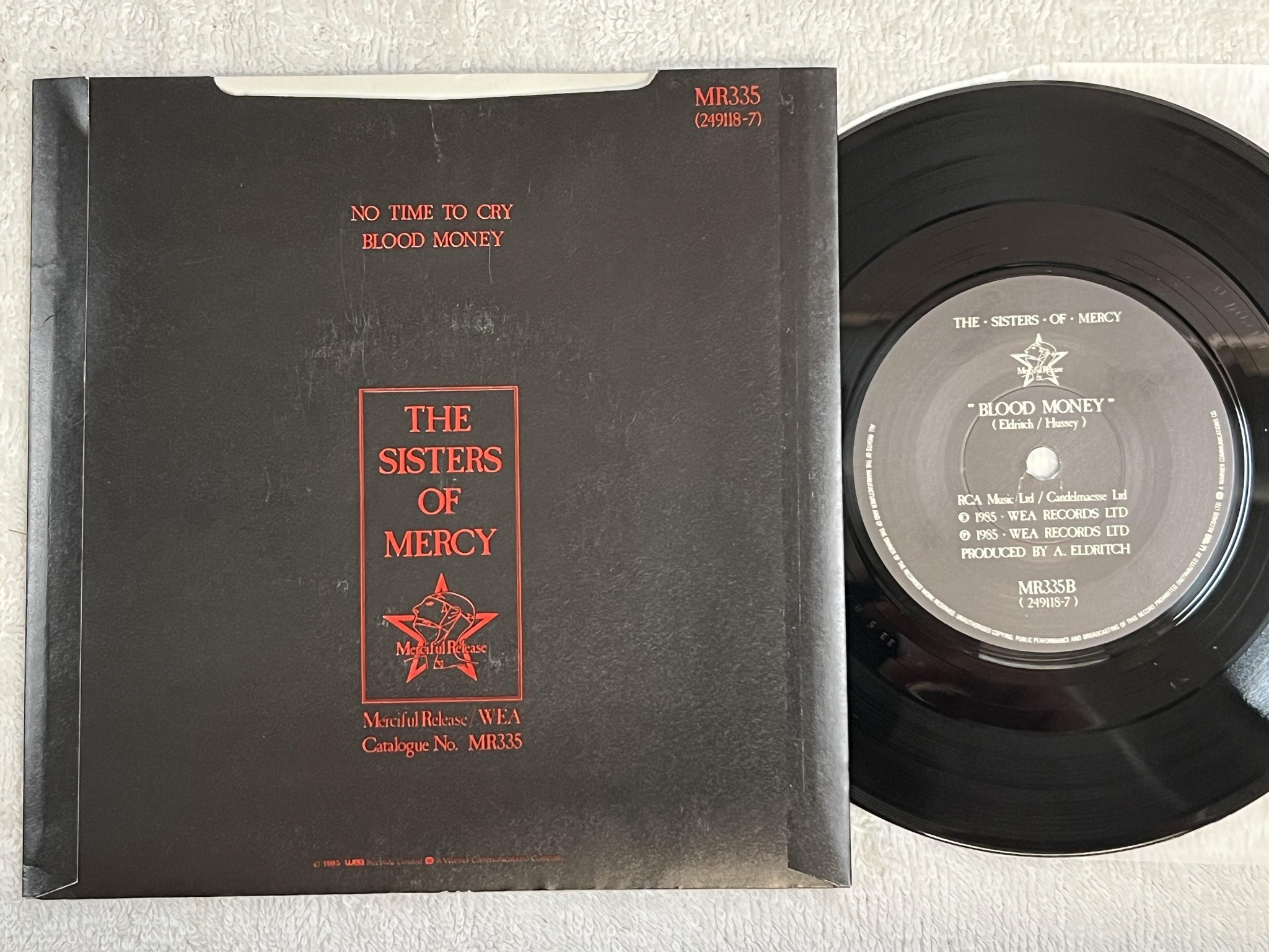 Omslagsbild för skivan THE SISTERS OF MERCY no time to cry 7" -85 WEA MR335