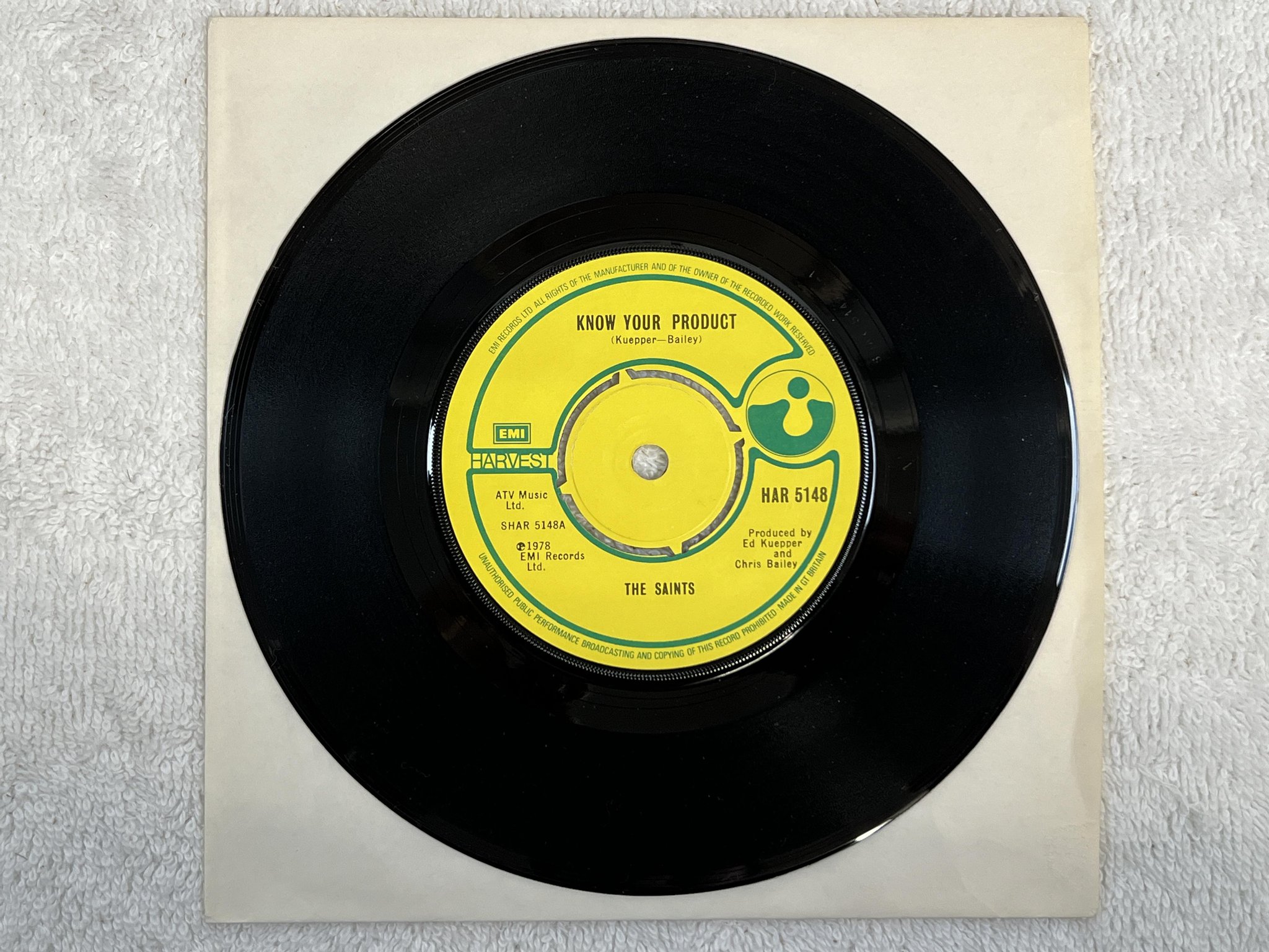 Omslagsbild för skivan THE SAINTS know your product 7" -78 UK HARVEST HAR 5148