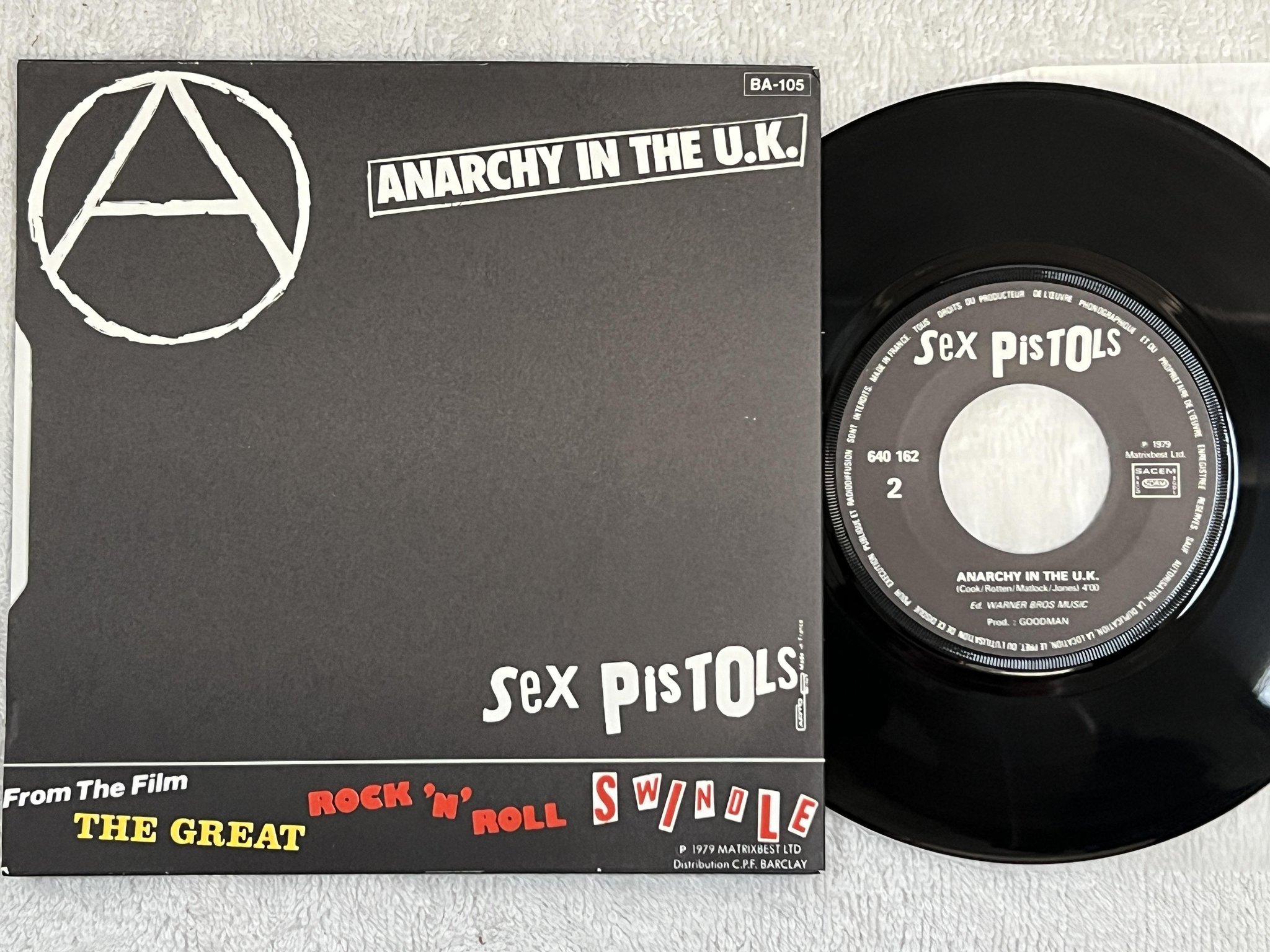 Omslagsbild för skivan SEX PISTOLS Anarchie Pour L'U.K. 7" -79 Fra 640 162