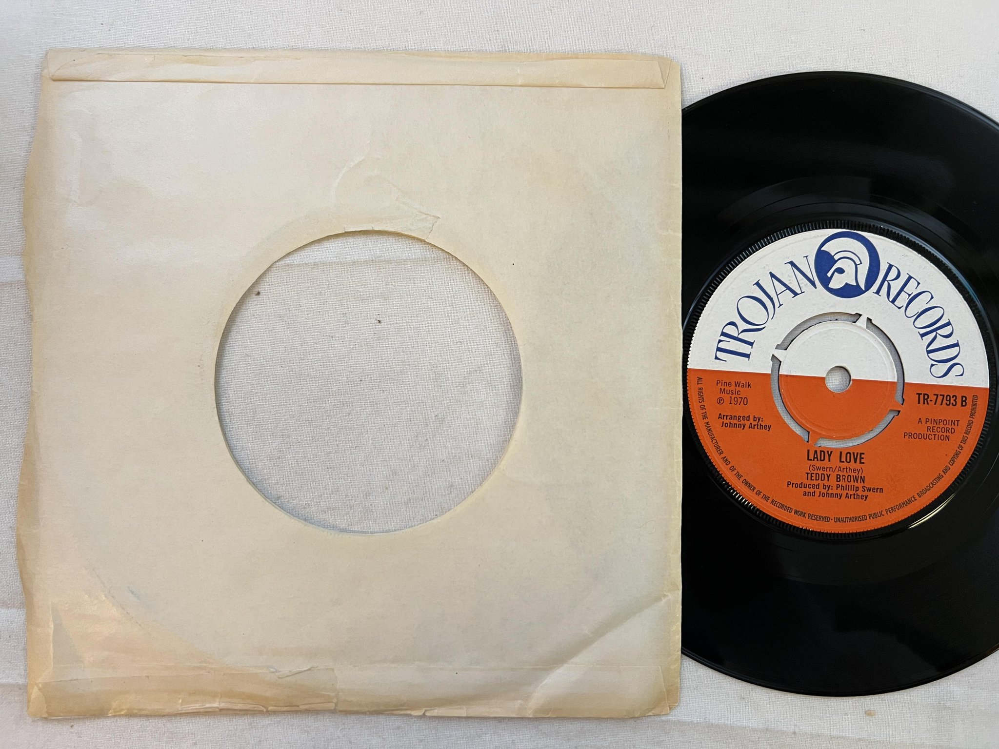 Omslagsbild för skivan TEDDY BROWN what greater love 7" -70 UK TROJAN TR 7793