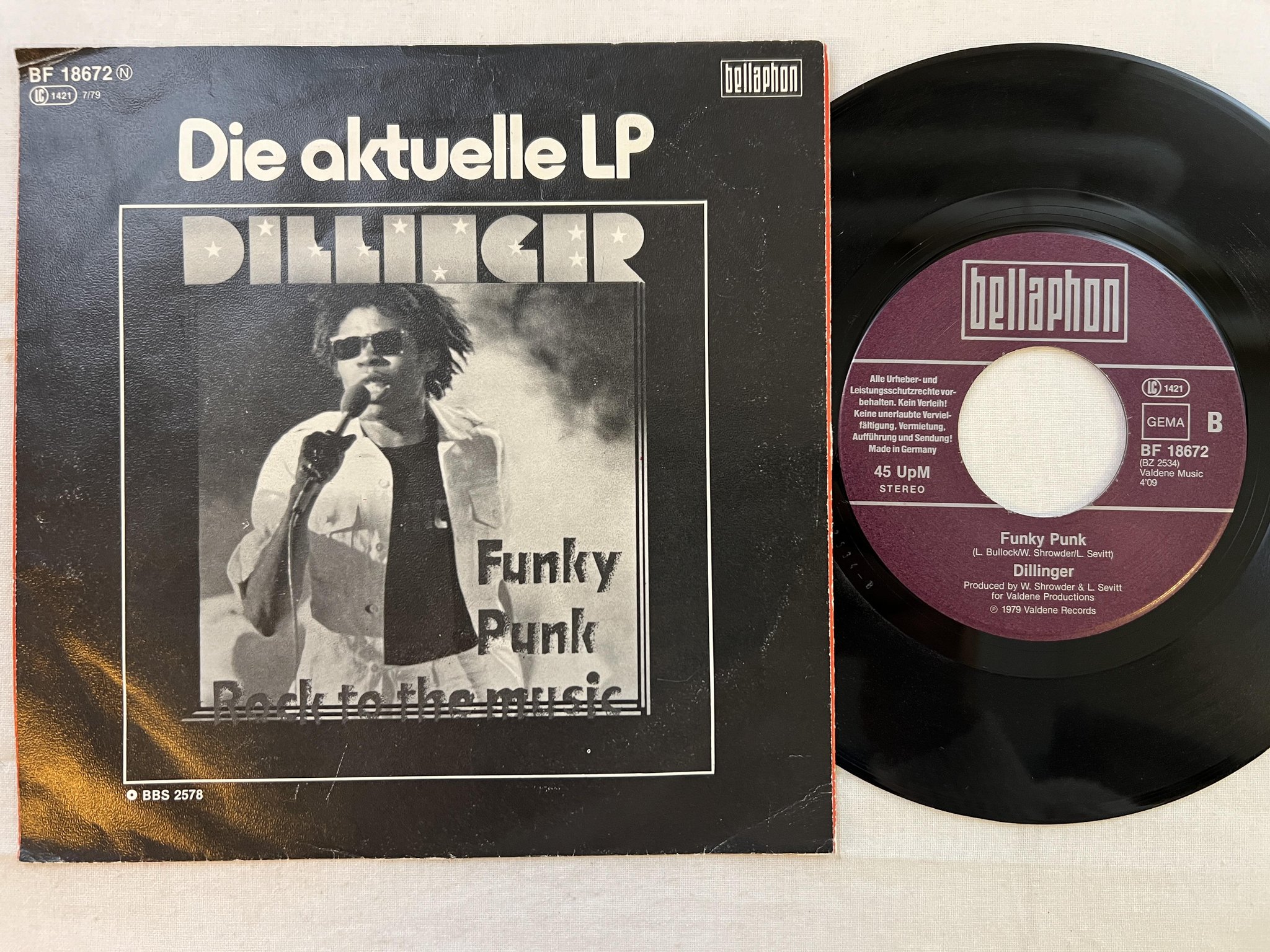 Omslagsbild för skivan DILLINGER cocain in my brain 7" -79 Ger BELLAPHON BF 18672