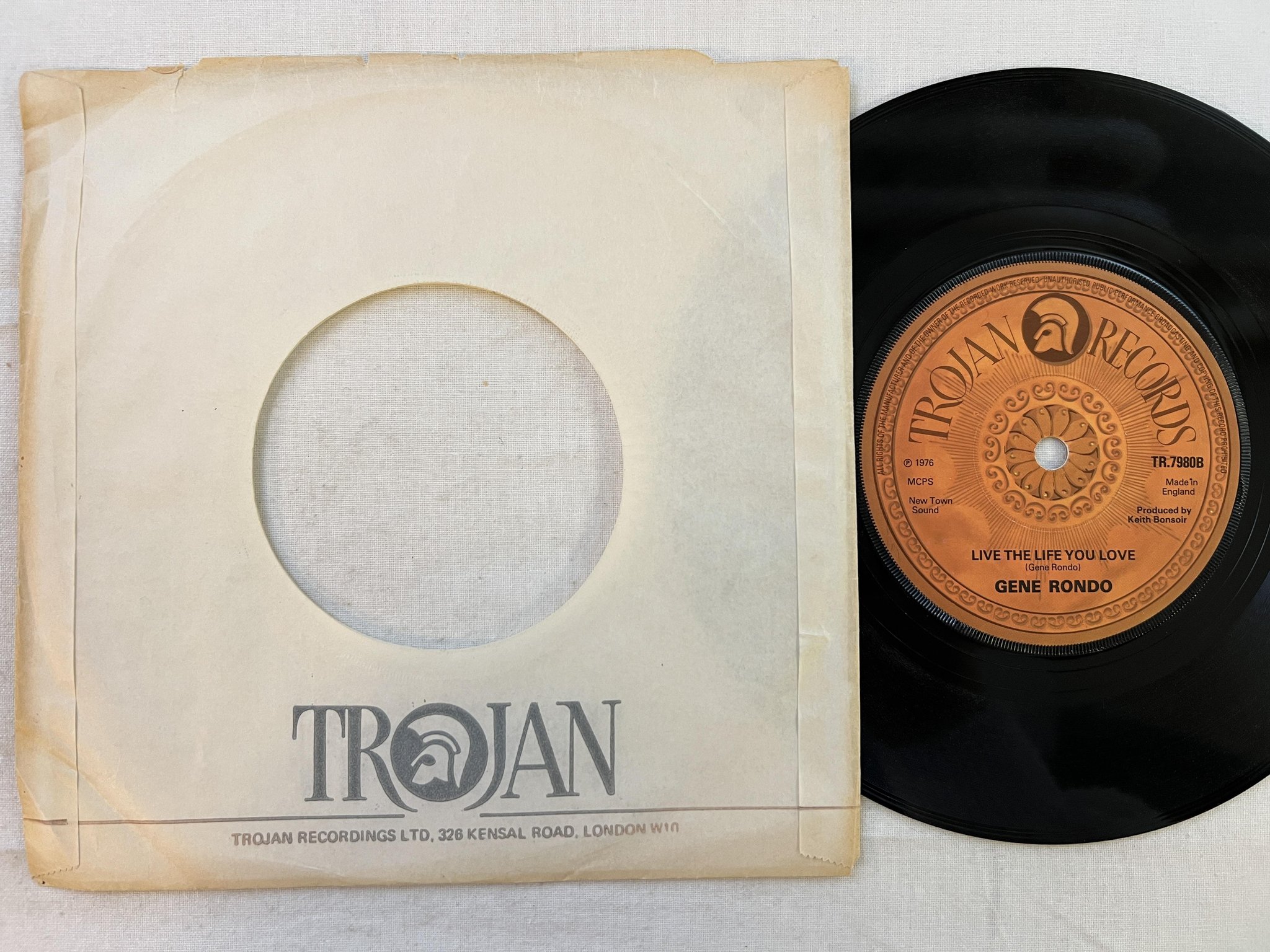 Omslagsbild för skivan GENE RONDO Ramblin' Man 7" -76 UK TROJAN TR 7980