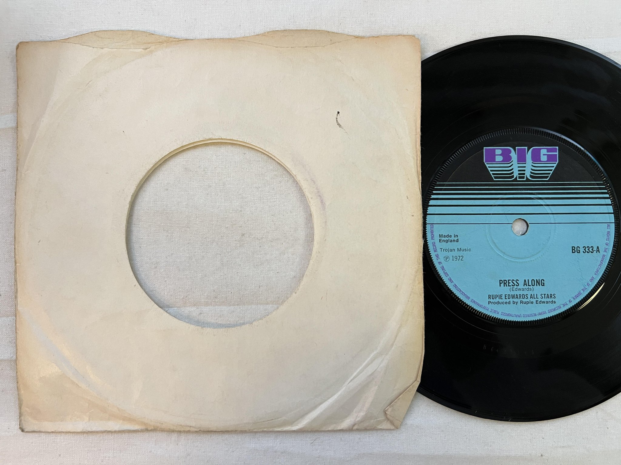 Omslagsbild för skivan RUPIE EDWARDS ALL STARS press along 7" -72 UK BIG BG 333
