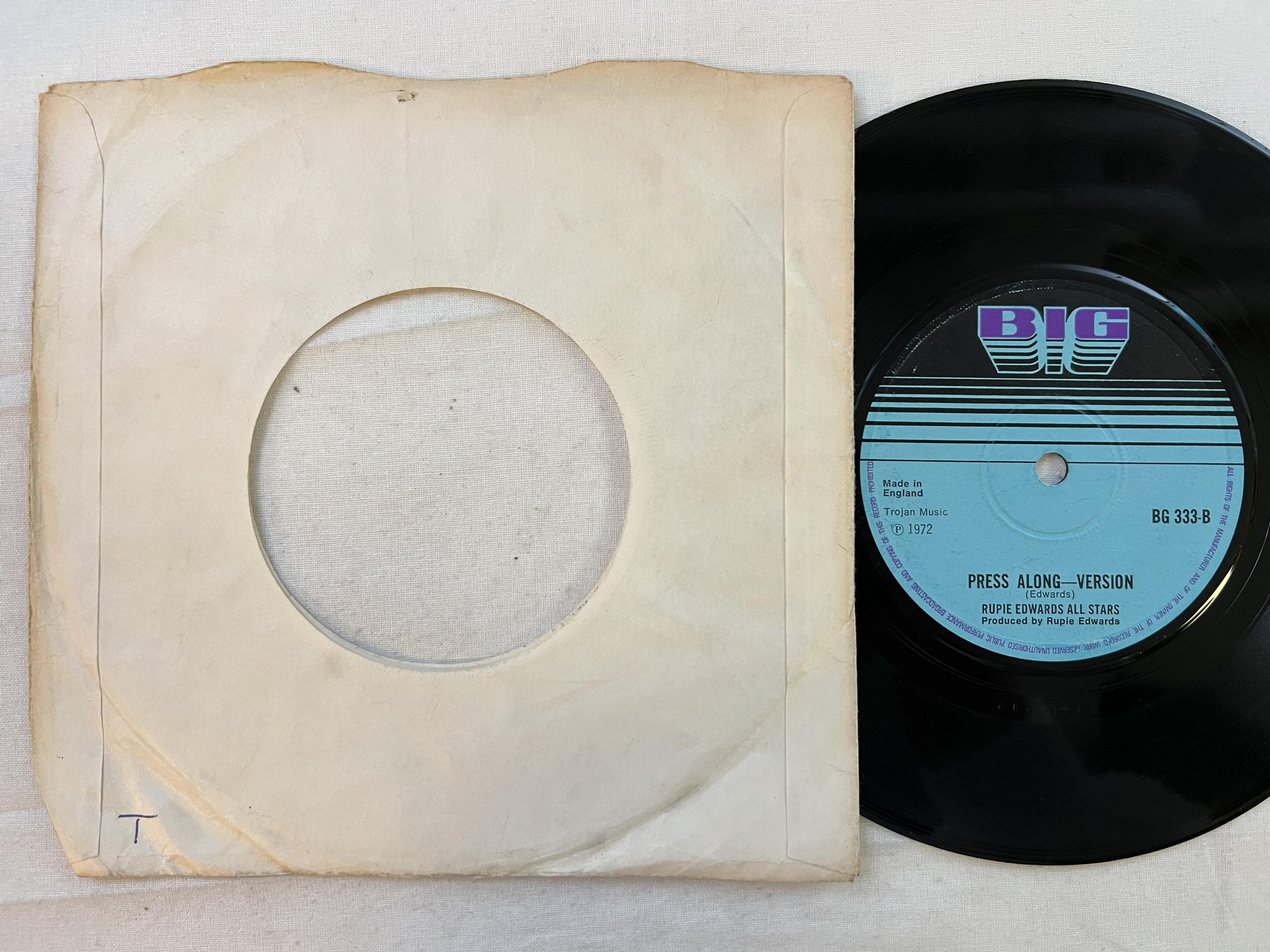 Omslagsbild för skivan RUPIE EDWARDS ALL STARS press along 7" -72 UK BIG BG 333