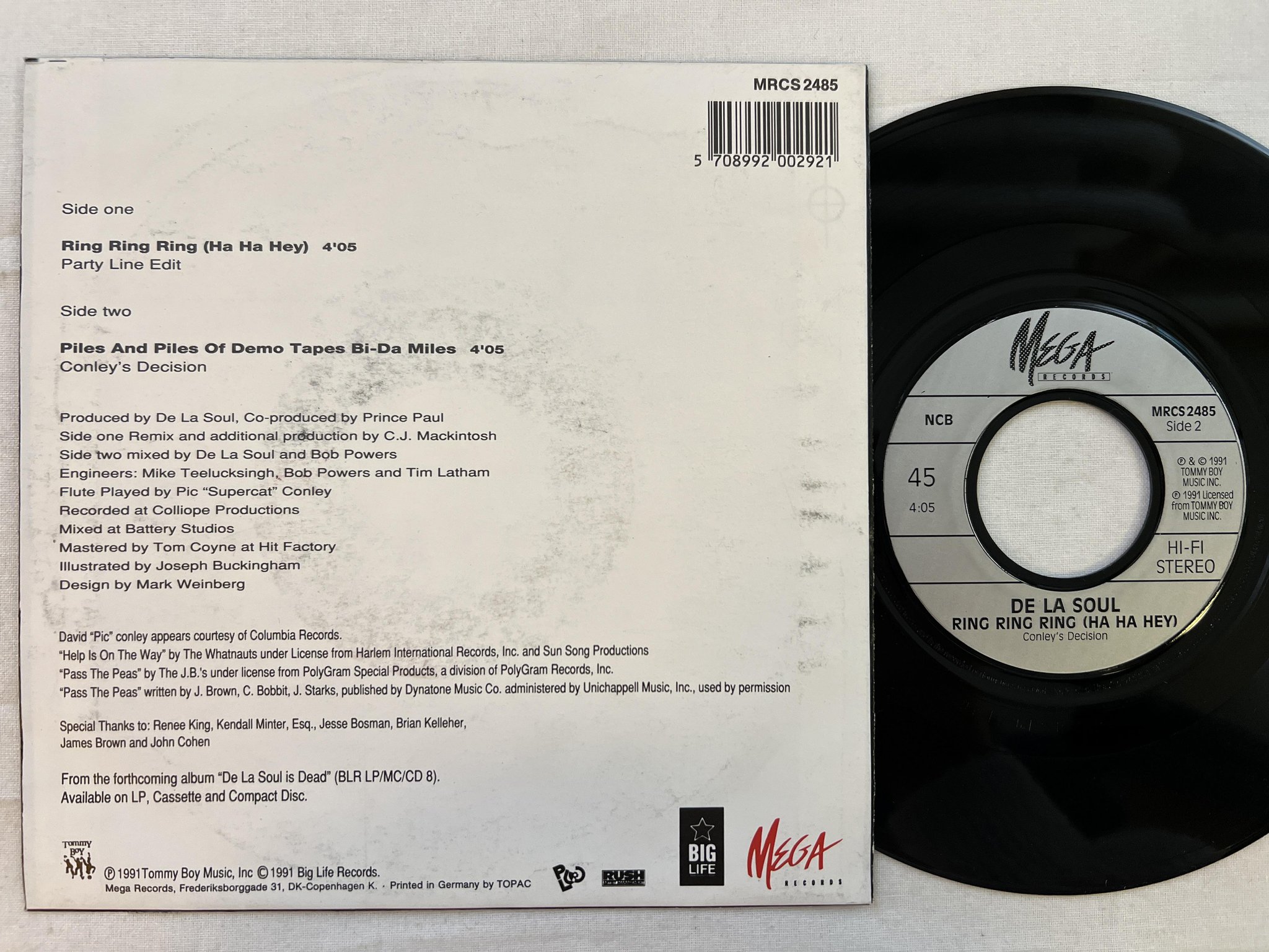 Omslagsbild för skivan DE LA SOUL ring ring ring 7" -91 ncb MEGA MRCS 2485