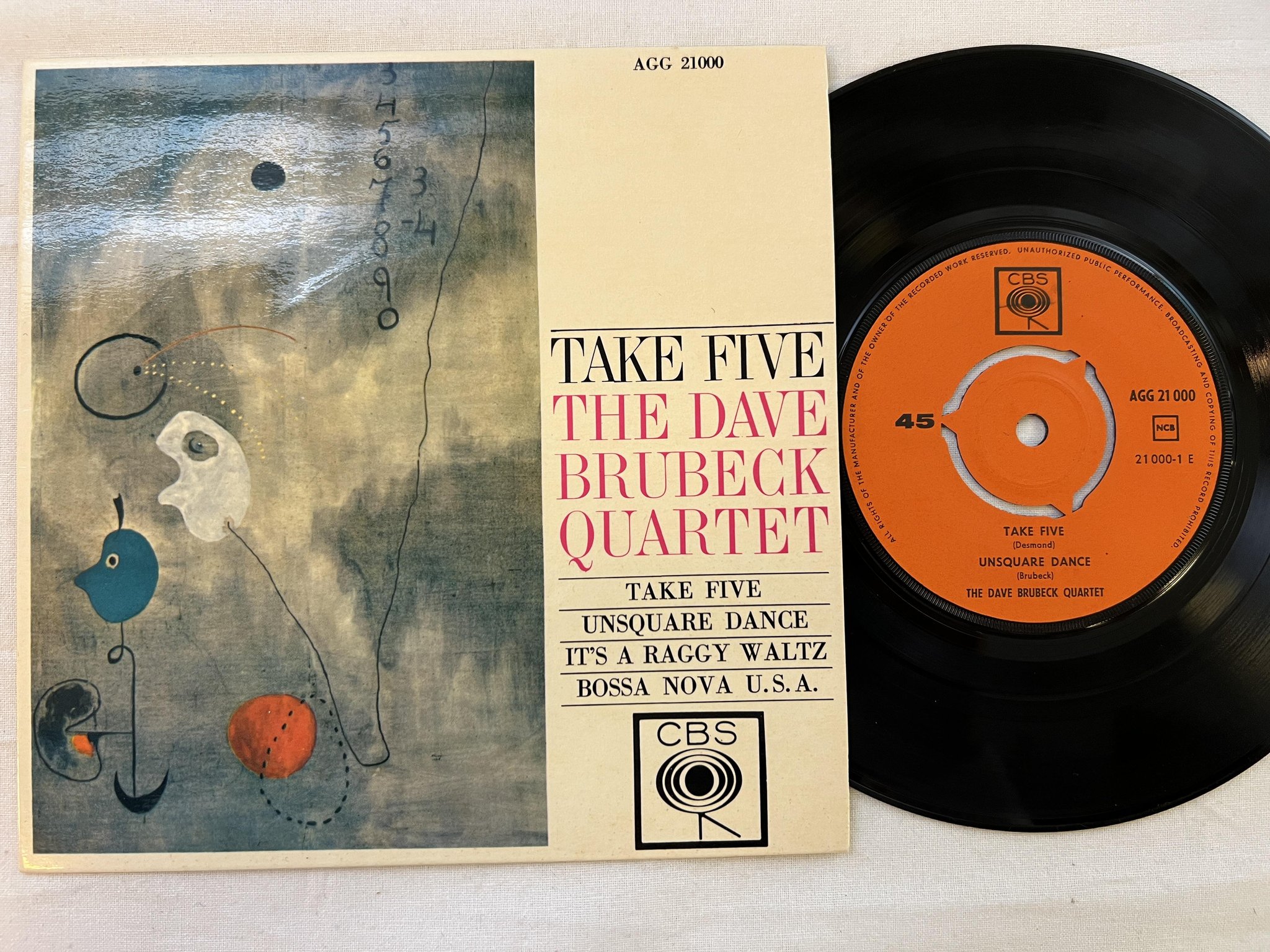 Omslagsbild för skivan DAVE BRUBECK QUARTET take five 7"ep -64 ncb CBS AGG 21000 *** CLASSIC ***