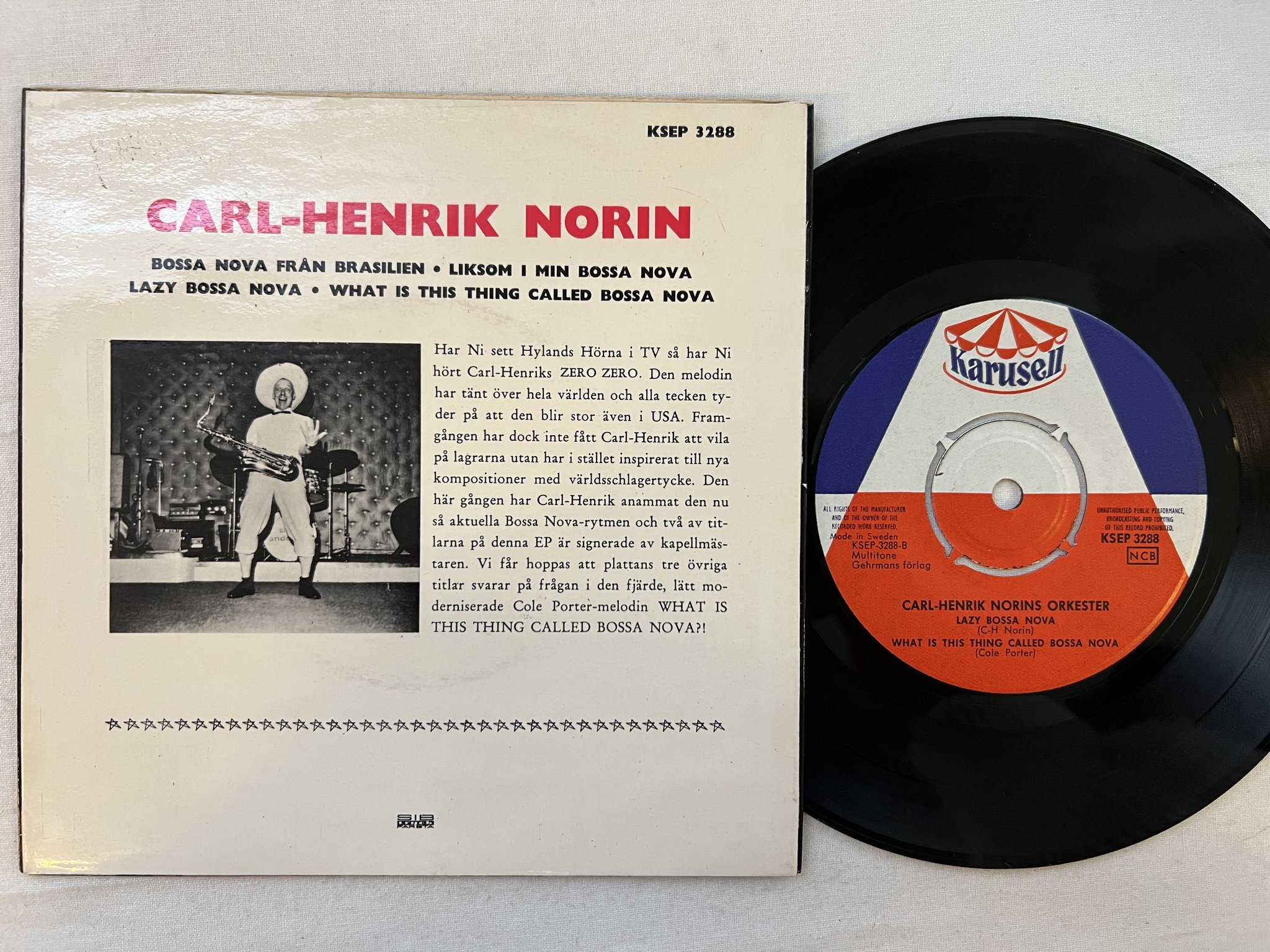 Omslagsbild för skivan CARL-HENRIK NORINS bossa nova från Brasilien 7"ep -63 KARUSELL KSEP 3288