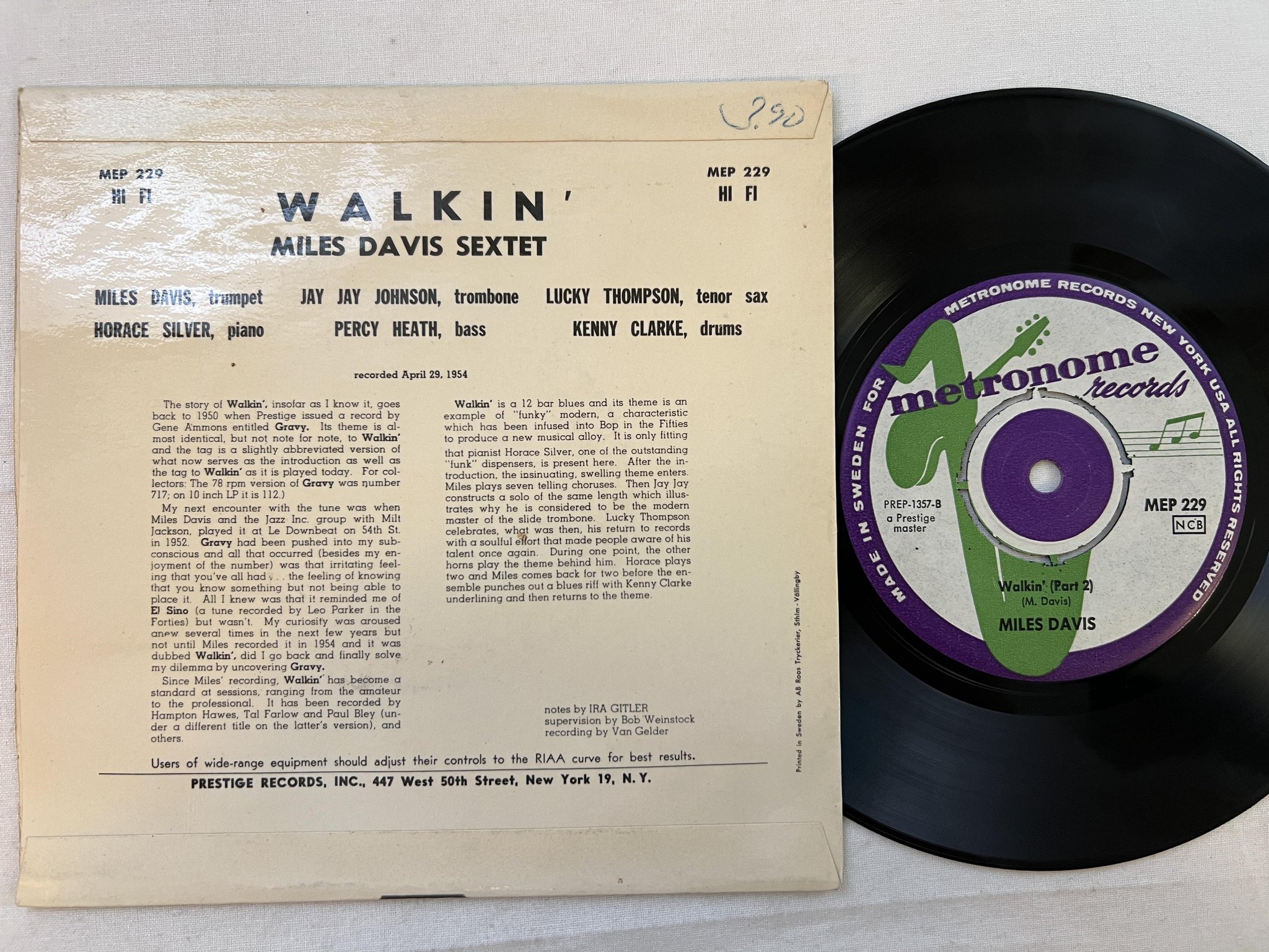 Omslagsbild för skivan MILES DAVIS walkin 7" Swe METRONOME MEP 229