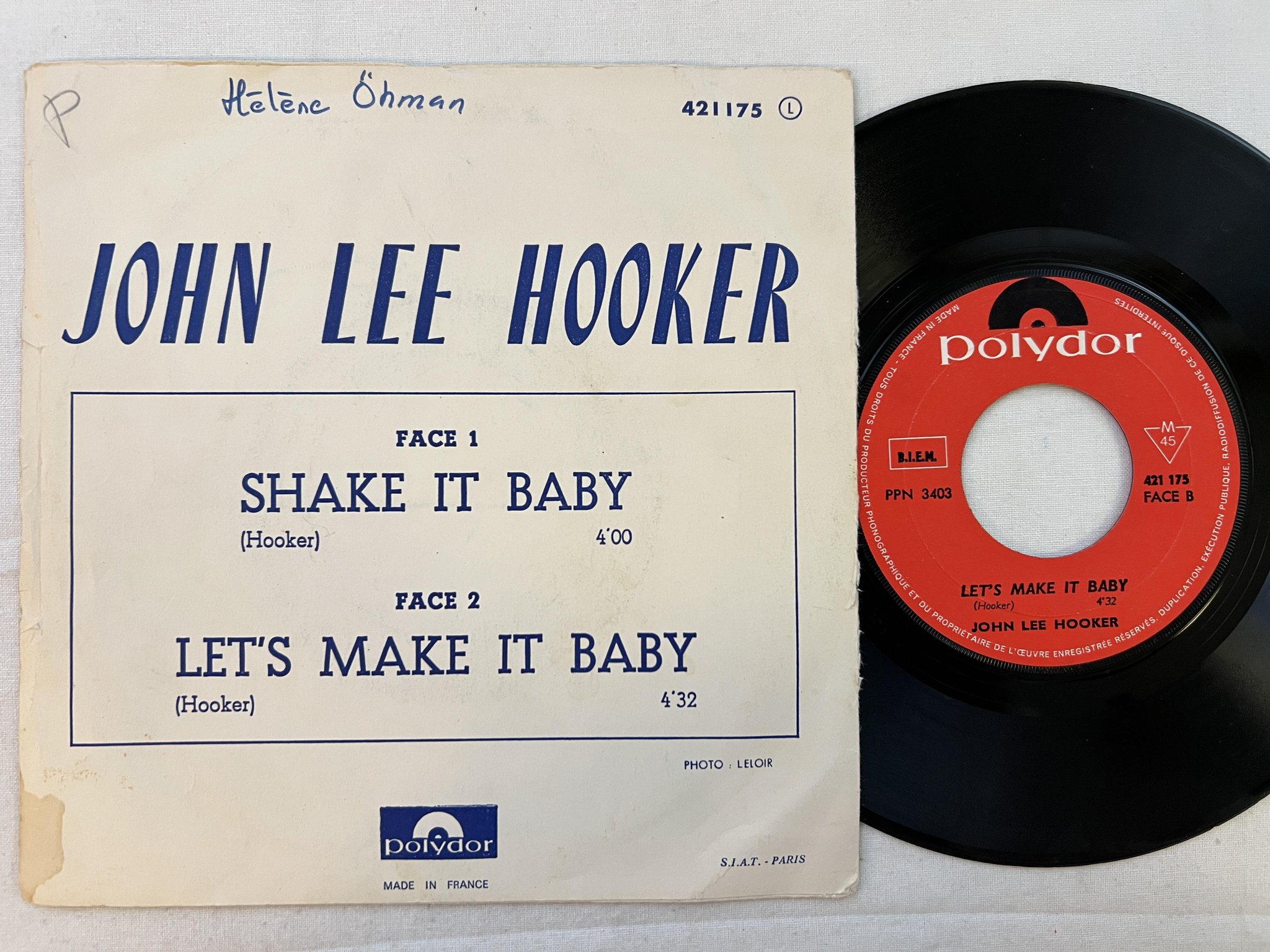 Omslagsbild för skivan JOHN LEE HOOKER shake it baby 7" fra POLYDOR 421 175