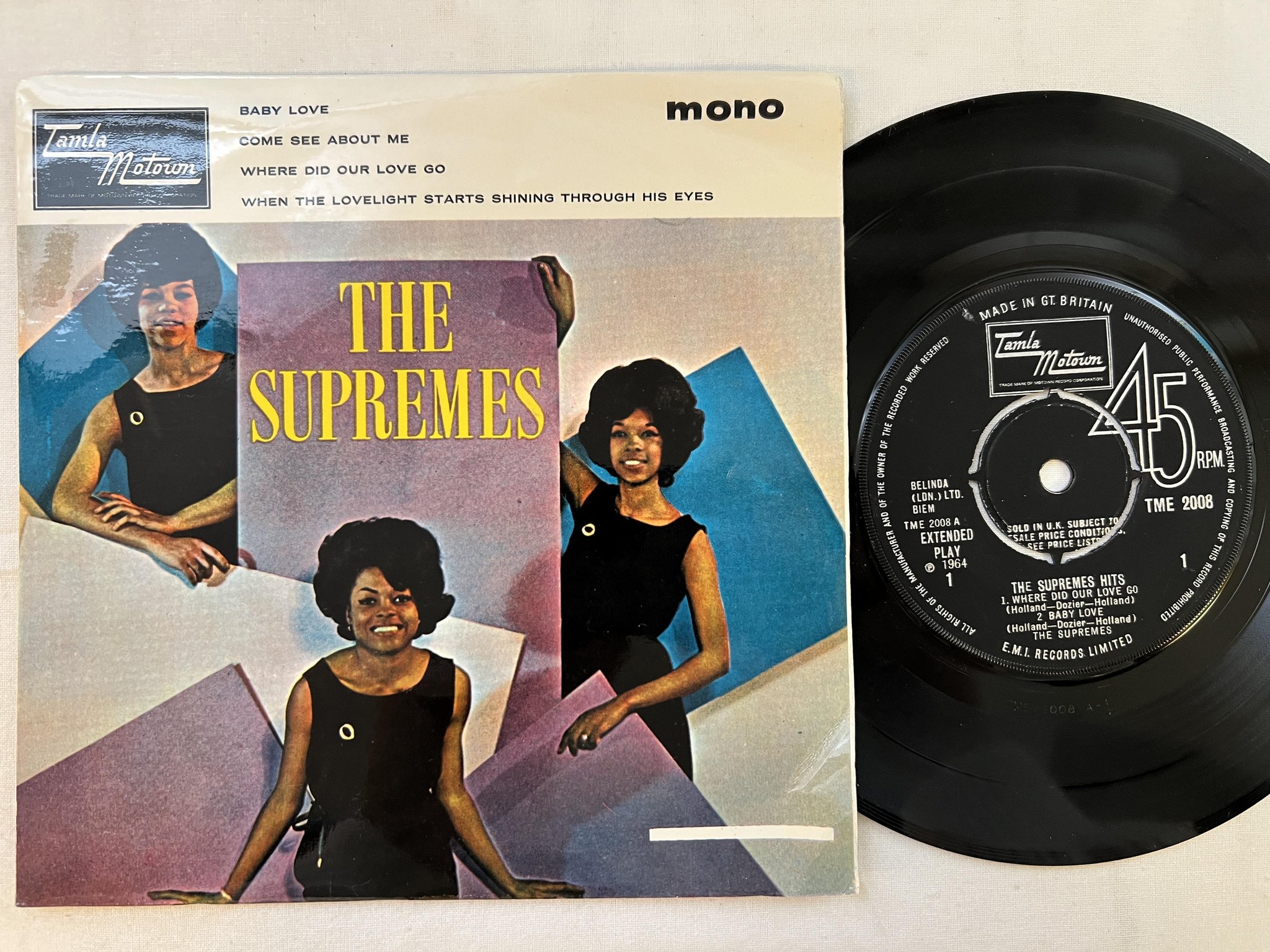 Omslagsbild för skivan THE SUPREMES hits 7"ep -64 UK TAMLA MOTOWN TME 2008