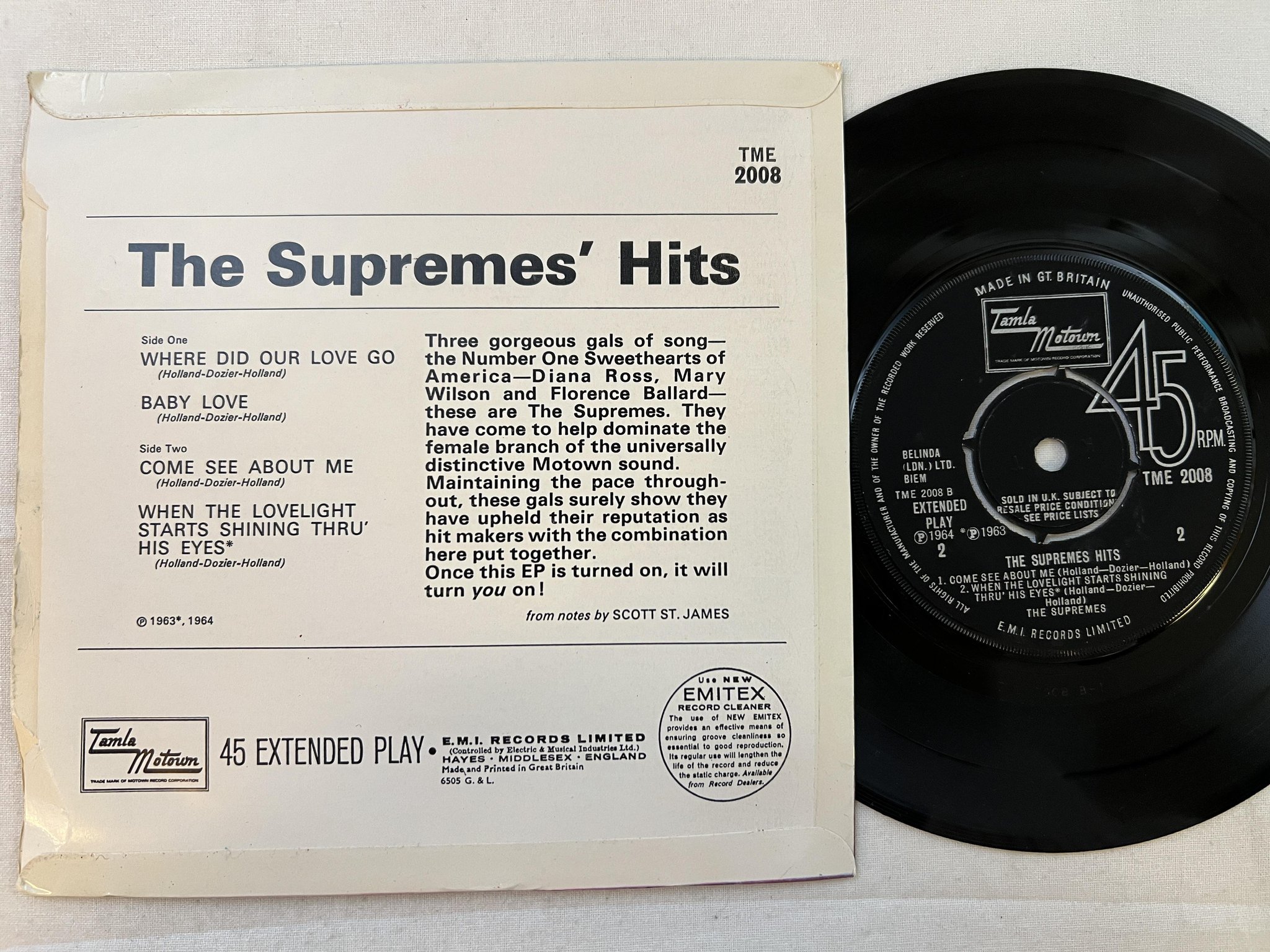 Omslagsbild för skivan THE SUPREMES hits 7"ep -64 UK TAMLA MOTOWN TME 2008