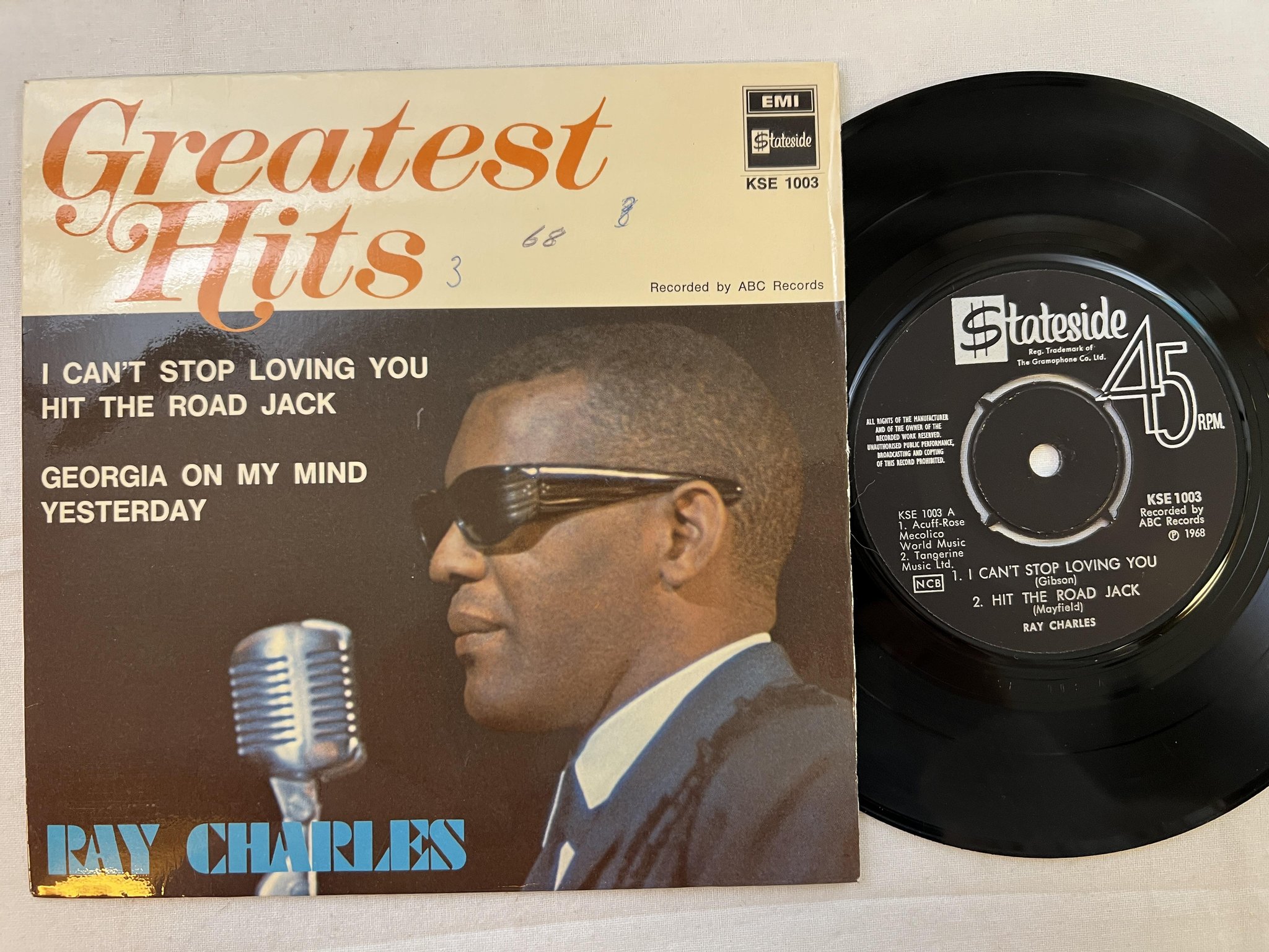 Omslagsbild för skivan RAY CHARLES hit the road jack 7"ep -68 STATESIDE KSE 1003