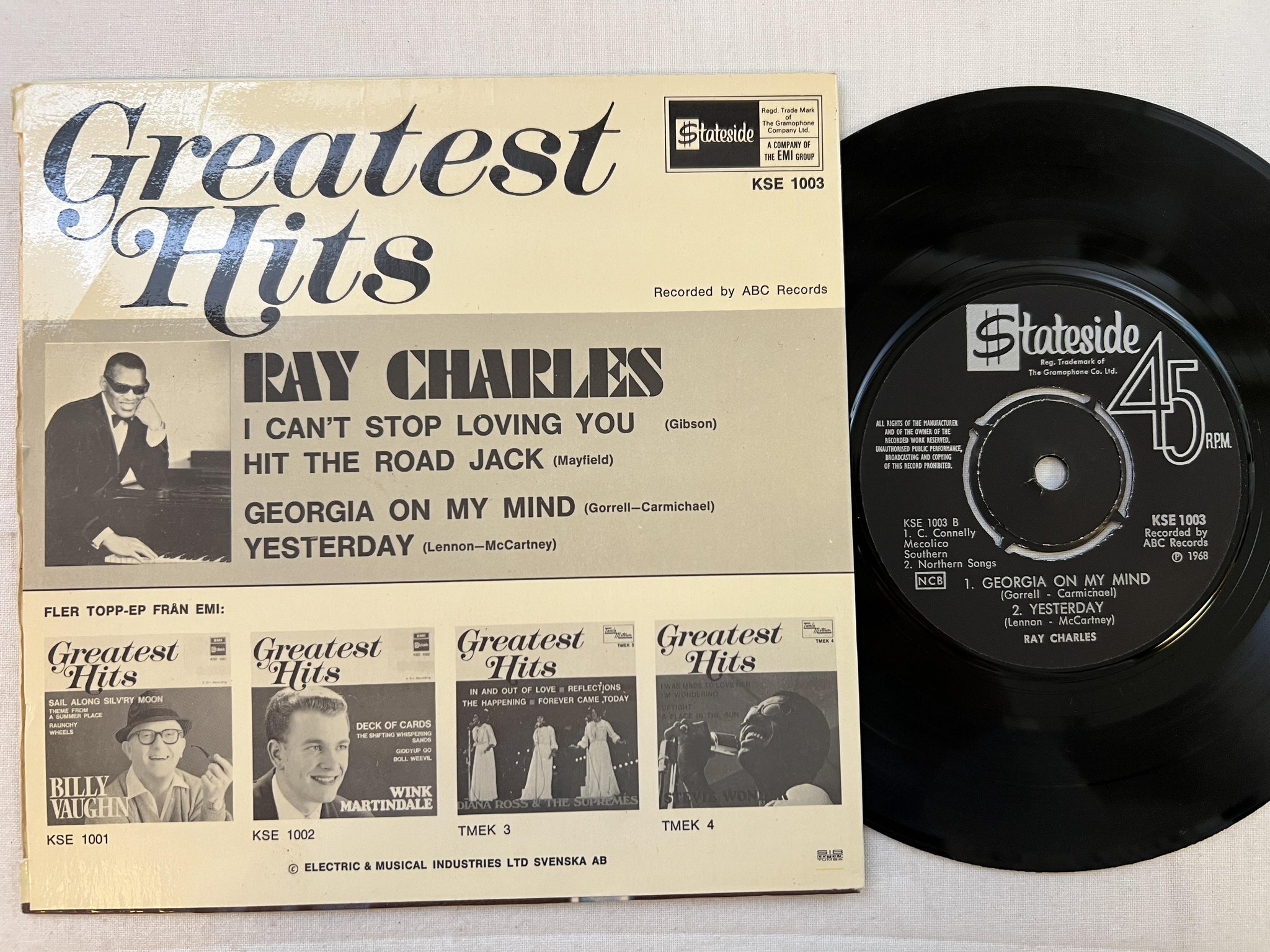 Omslagsbild för skivan RAY CHARLES hit the road jack 7"ep -68 STATESIDE KSE 1003