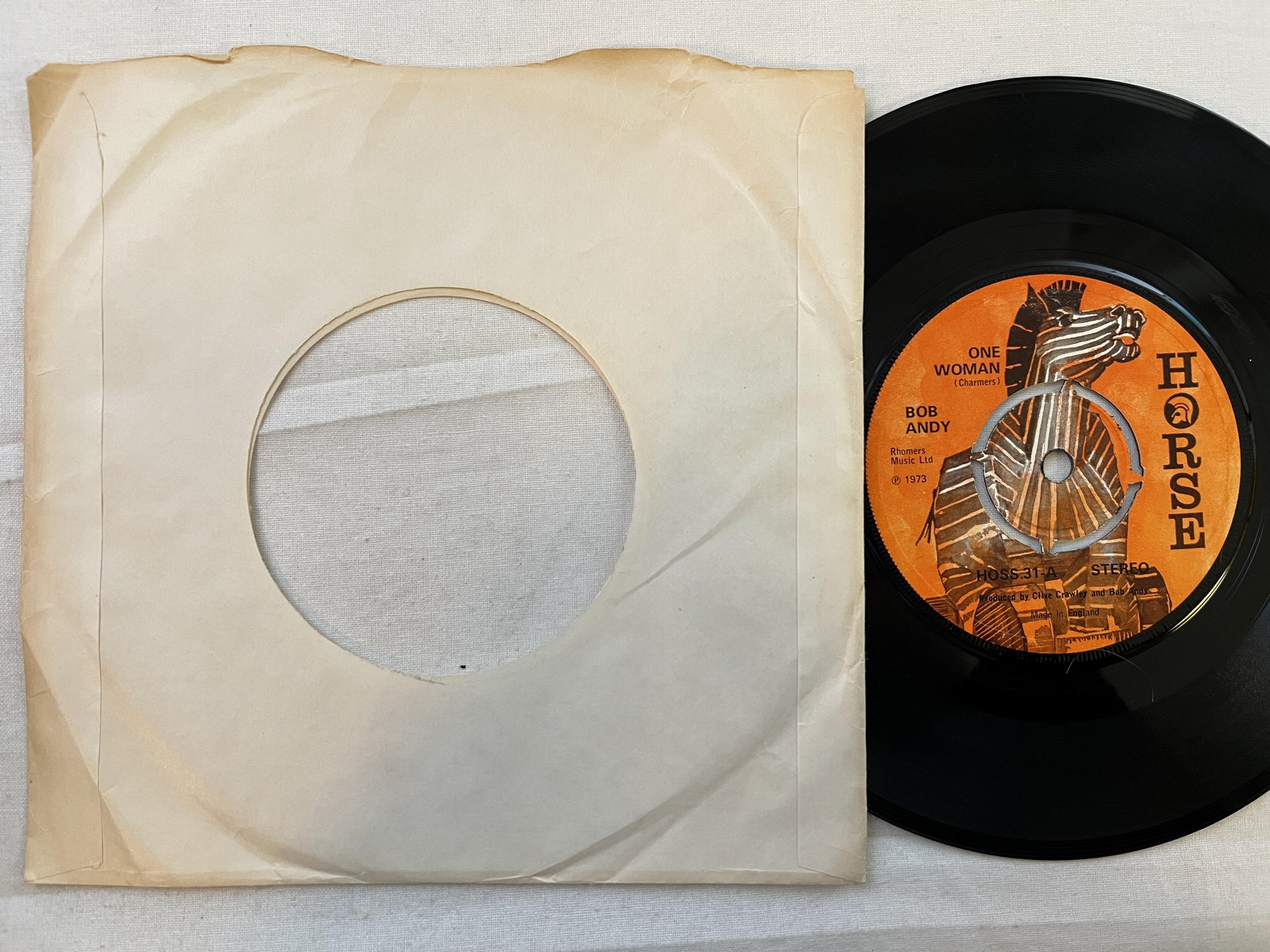 Omslagsbild för skivan BOB ANDY one woman 7" -73 UK HORSE HOSS 31