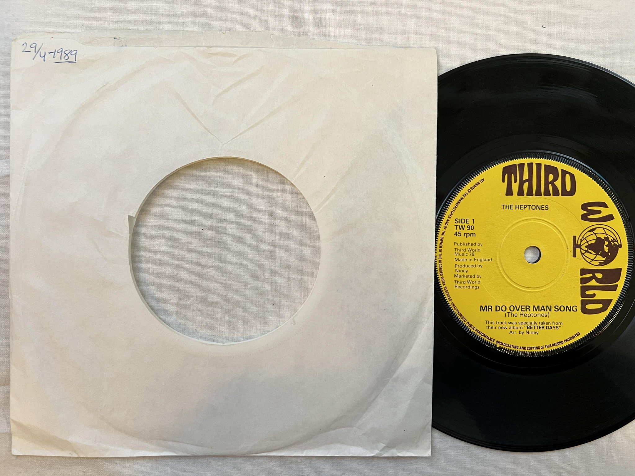Omslagsbild för skivan THE HEPTONES Mr do over man song 7" UK THIRD WORLD TW 90