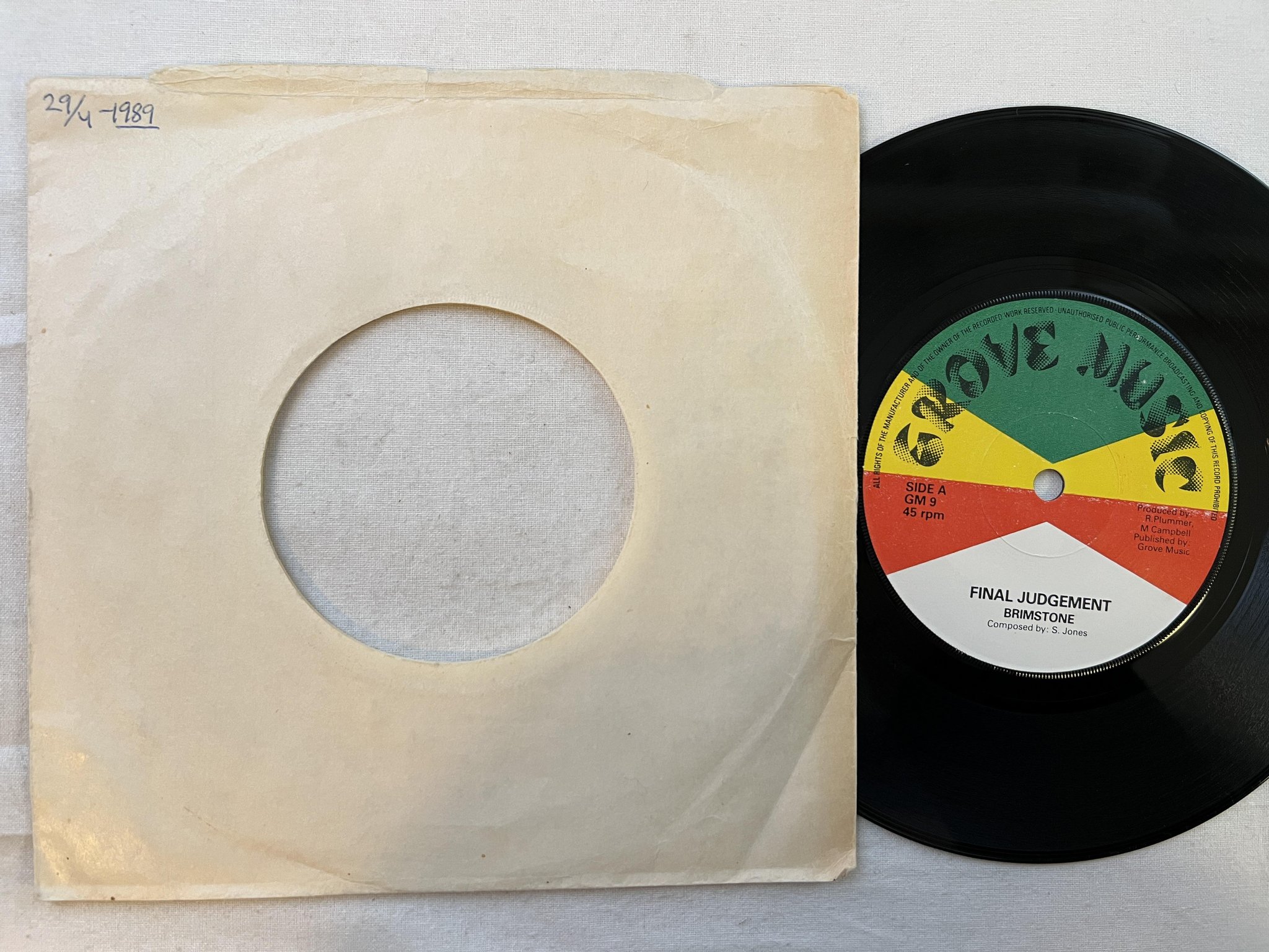 Omslagsbild för skivan BRIMSTONE final judgement 7" UK GROVE MUSIC GM 9