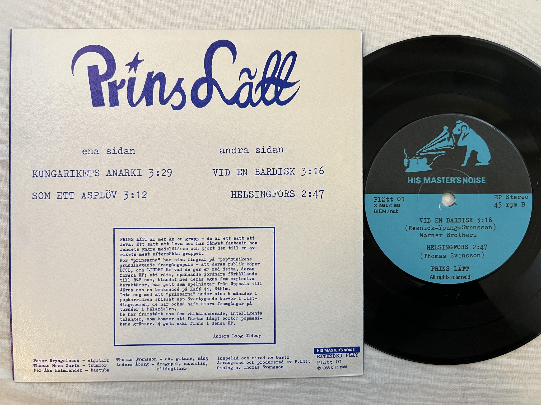 Omslagsbild för skivan PRINS LÄTT s/t 7"ep -88 His Master's Noise Plätt 01