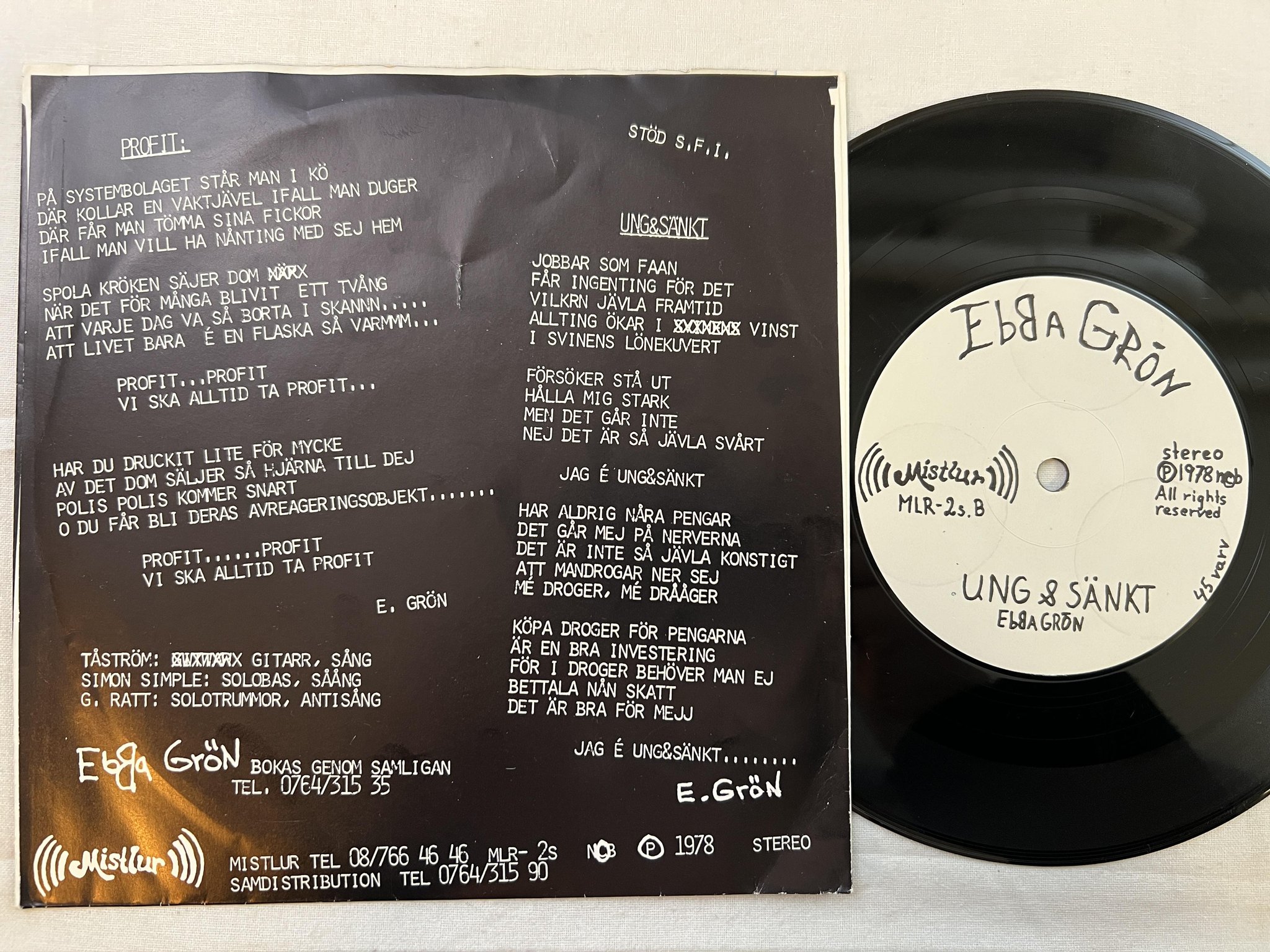 Omslagsbild för skivan EBBA GRÖN antirock 7"ep -78 MISTLUR MLR-2s