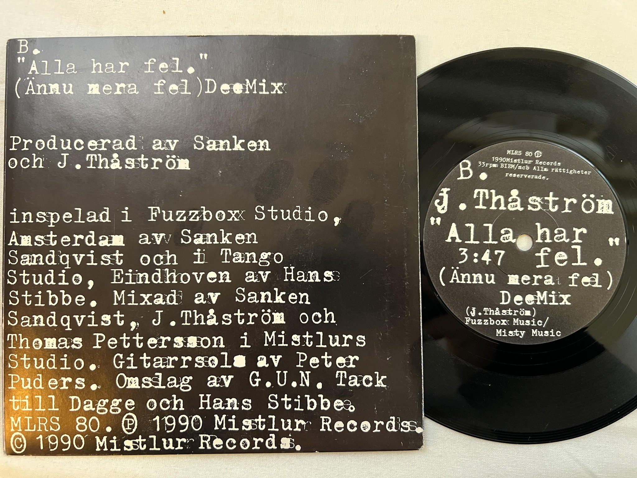 Omslagsbild för skivan THÅSTRÖM alla har fel 7" -90 Swe MISTLUR MLRS 80