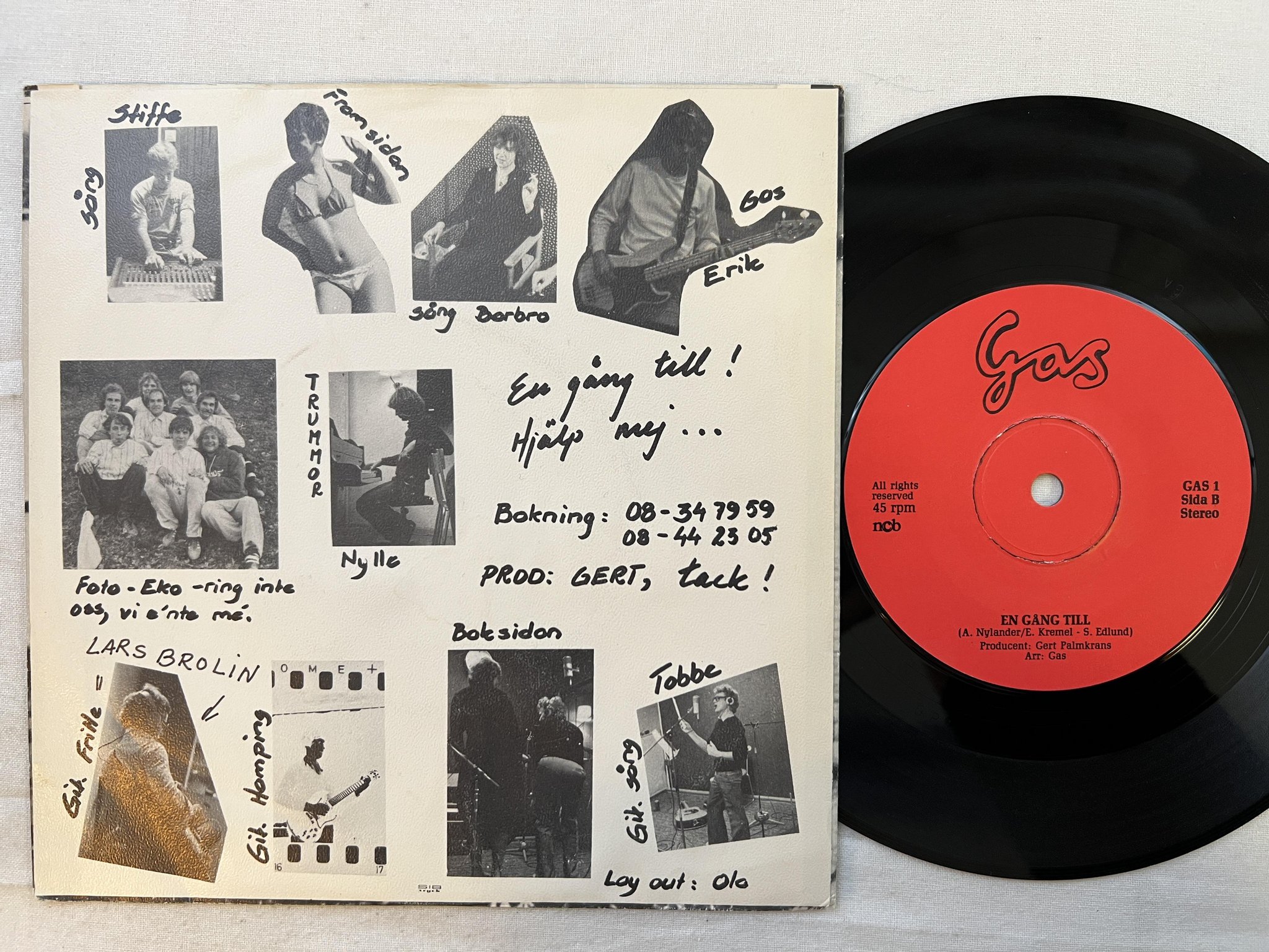 Omslagsbild för skivan GAS Hjälp Mej 7" Swe private press GAS 1