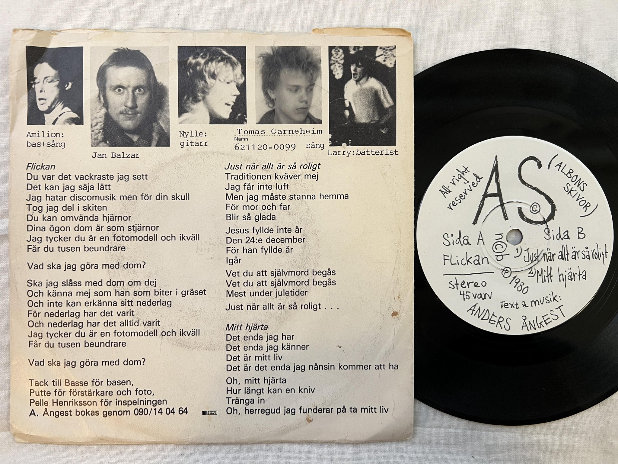 Omslagsbild för skivan ANDERS ÅNGEST flickan 7" -80 Swe AKBONS SKIVOR GP1 ** RARE PUNK **