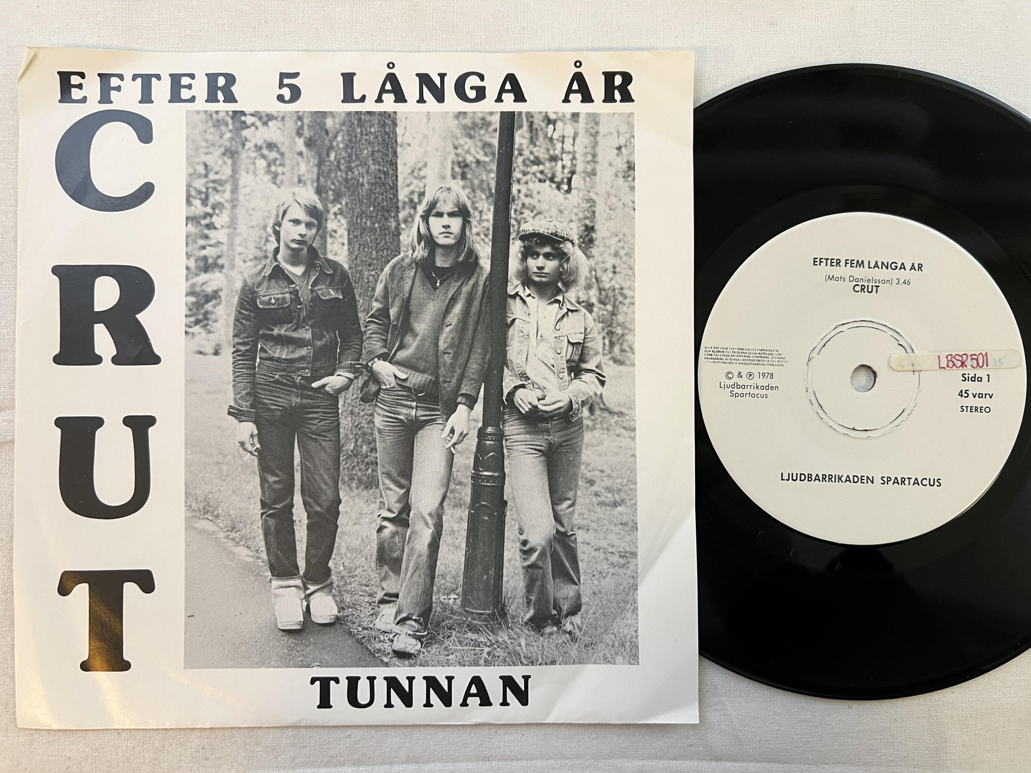 Omslagsbild för skivan CRUT efter fem långa år 7" -78 Swe LJUDBARRIKADEN SPARTACUS