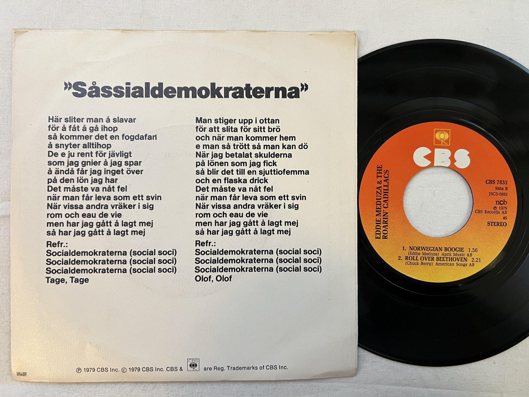 Omslagsbild för skivan EDDIE MEDUZA Såssialdemokraterna 7" -79 Swe CBS 7831