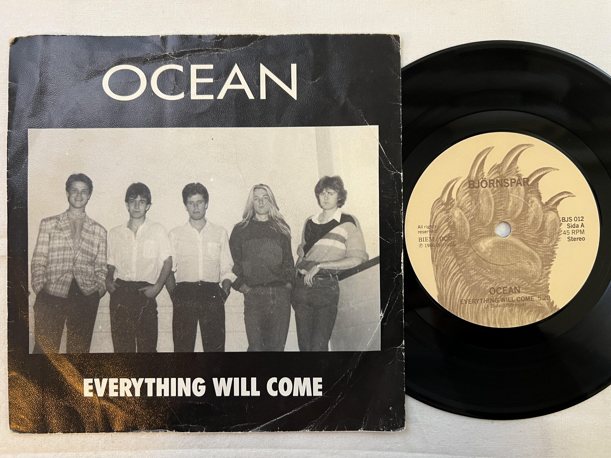Omslagsbild för skivan OCEAN Everything Will Come 7" -86 Swe BJÖRNSPÅR BJS 012 ** AOR **