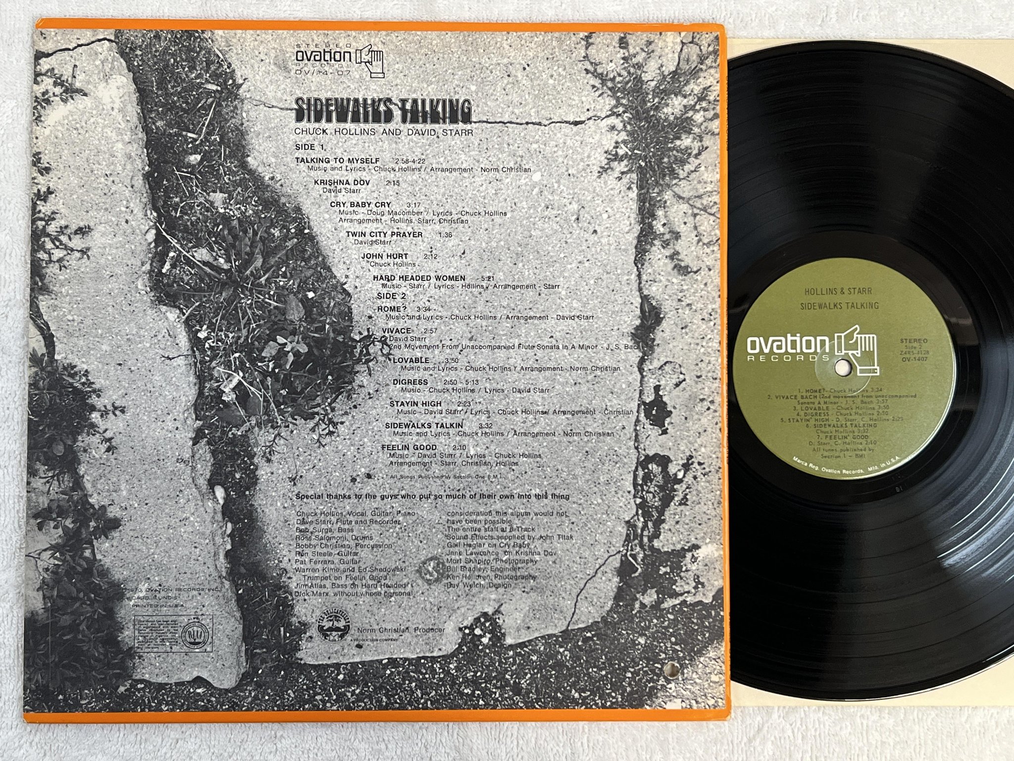 Omslagsbild för skivan HOLLINS & STARR sidewalks talking LP -70 US OVATION OV-1407 *** PSYCH / FOLK ***
