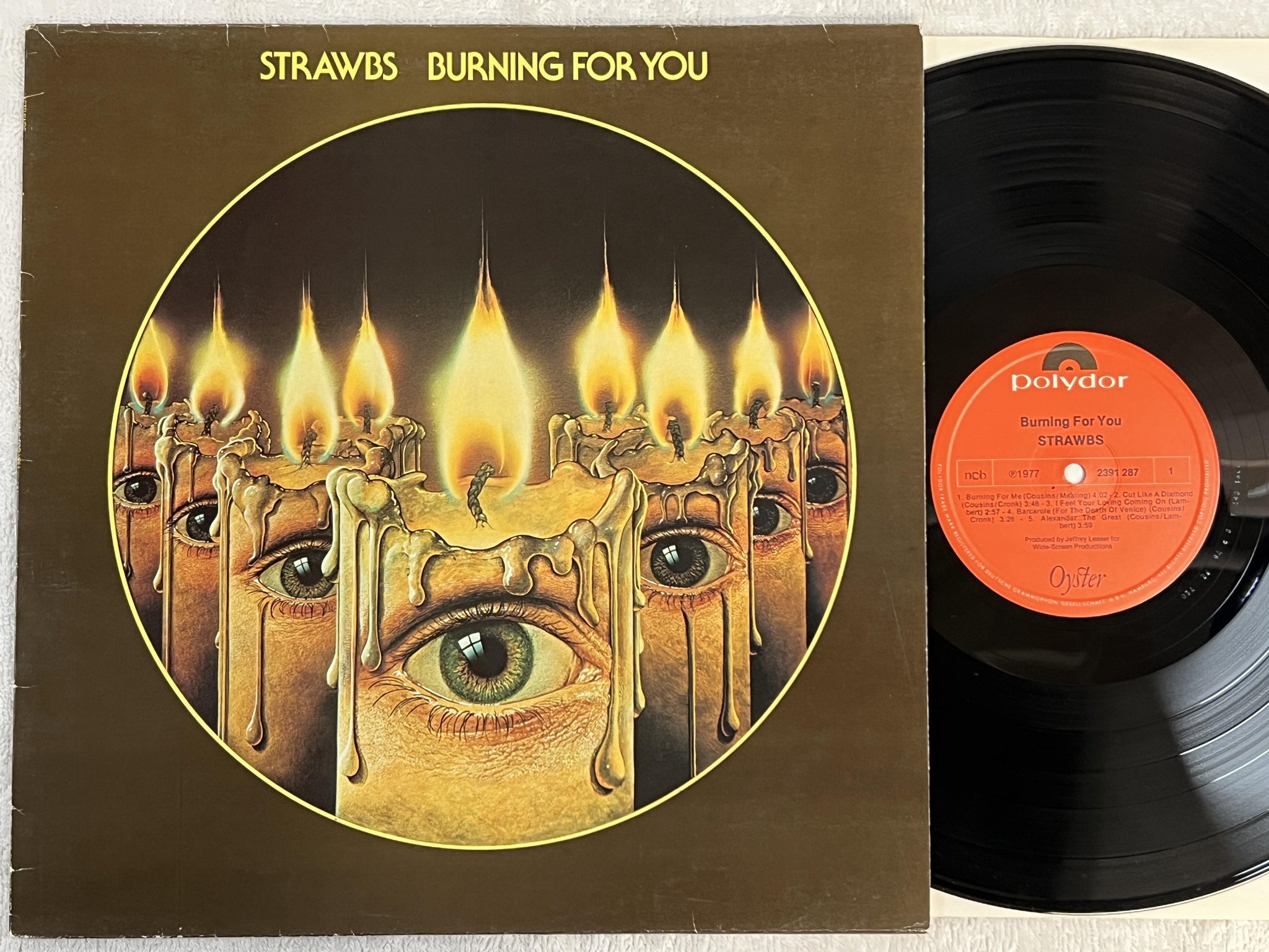 Omslagsbild för skivan STRAWBS burning for you LP -77 ncb POLYDOR 2391 287