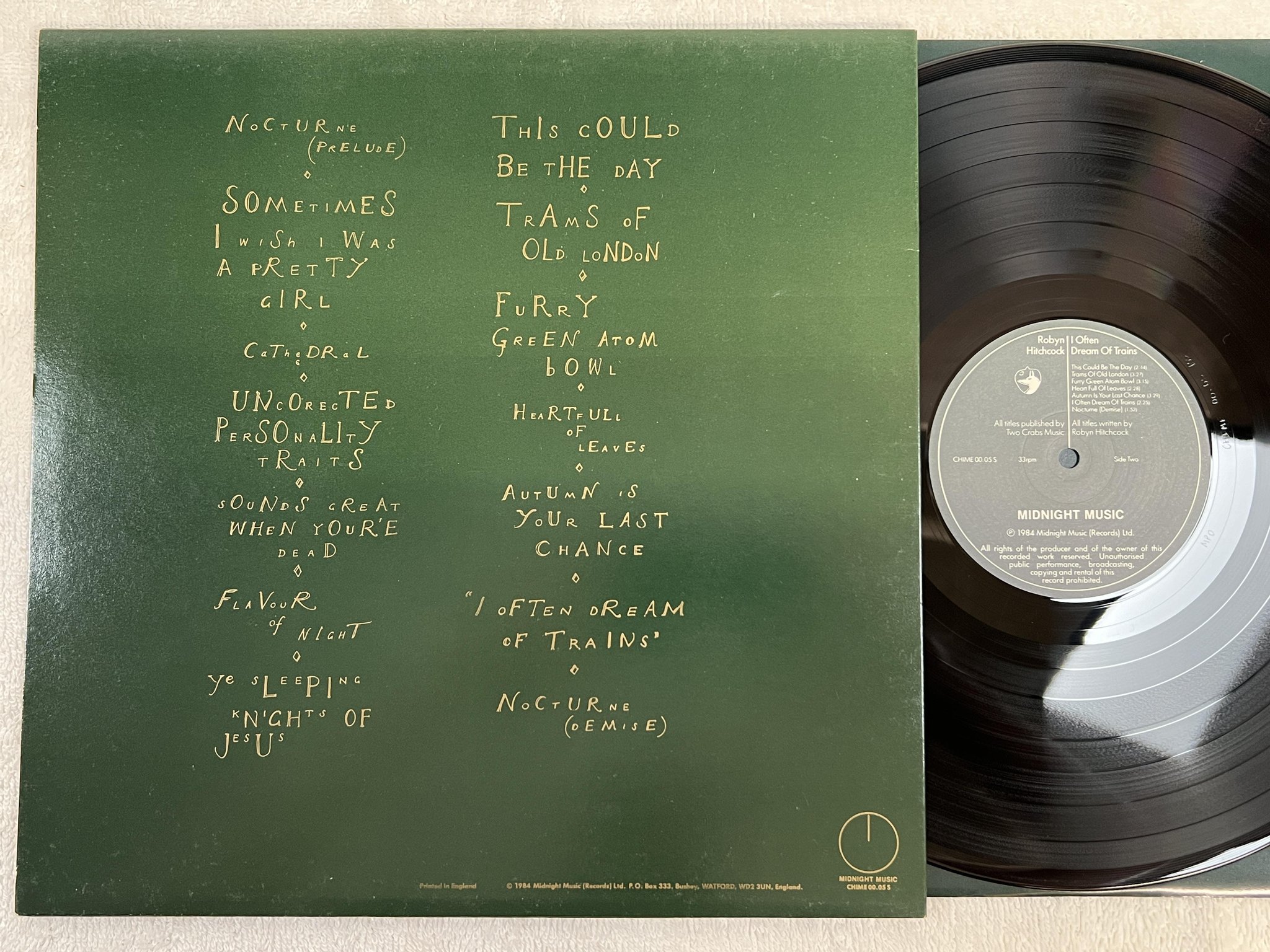 Omslagsbild för skivan ROBYN HITCHCOCK I often dream of trains LP -84 UK midnight music CHIME 00.05 S