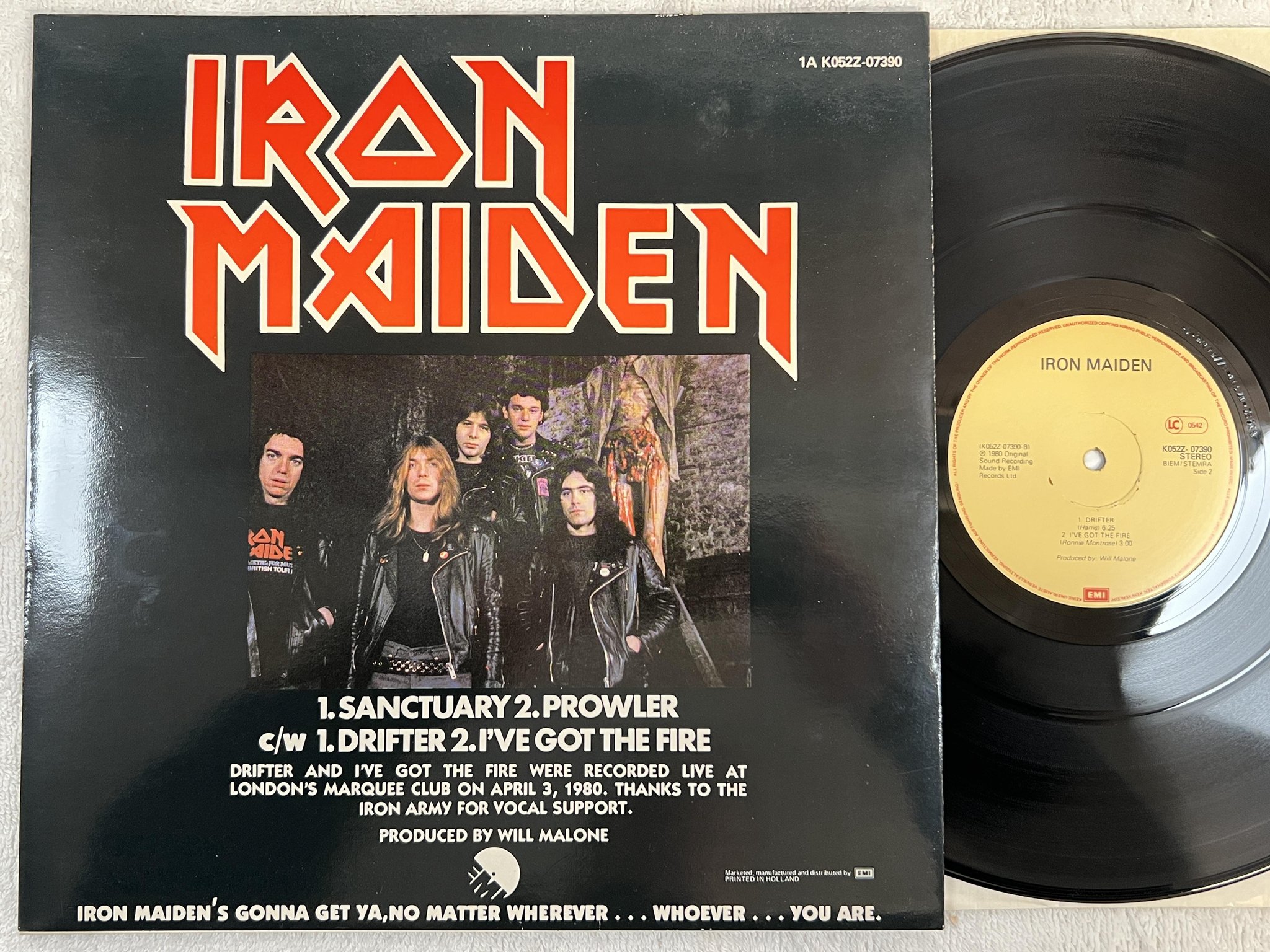 Omslagsbild för skivan IRON MAIDEN Sanctuary 12"ep -80 Hol EMI K052Z-07390