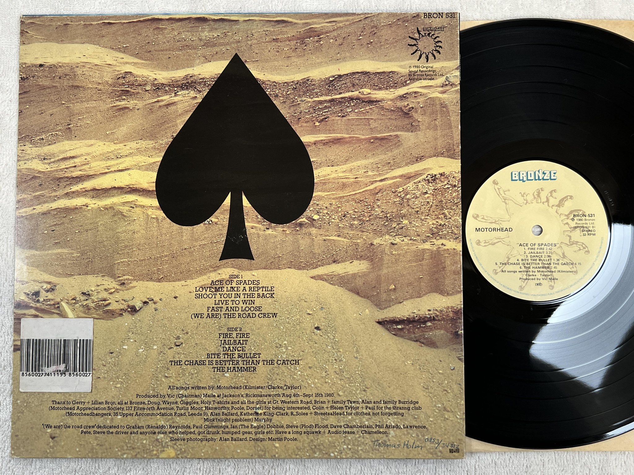 Omslagsbild för skivan MOTORHEAD ace of spades LP -80 ncb BRONZE BRON 531 *** classic ***