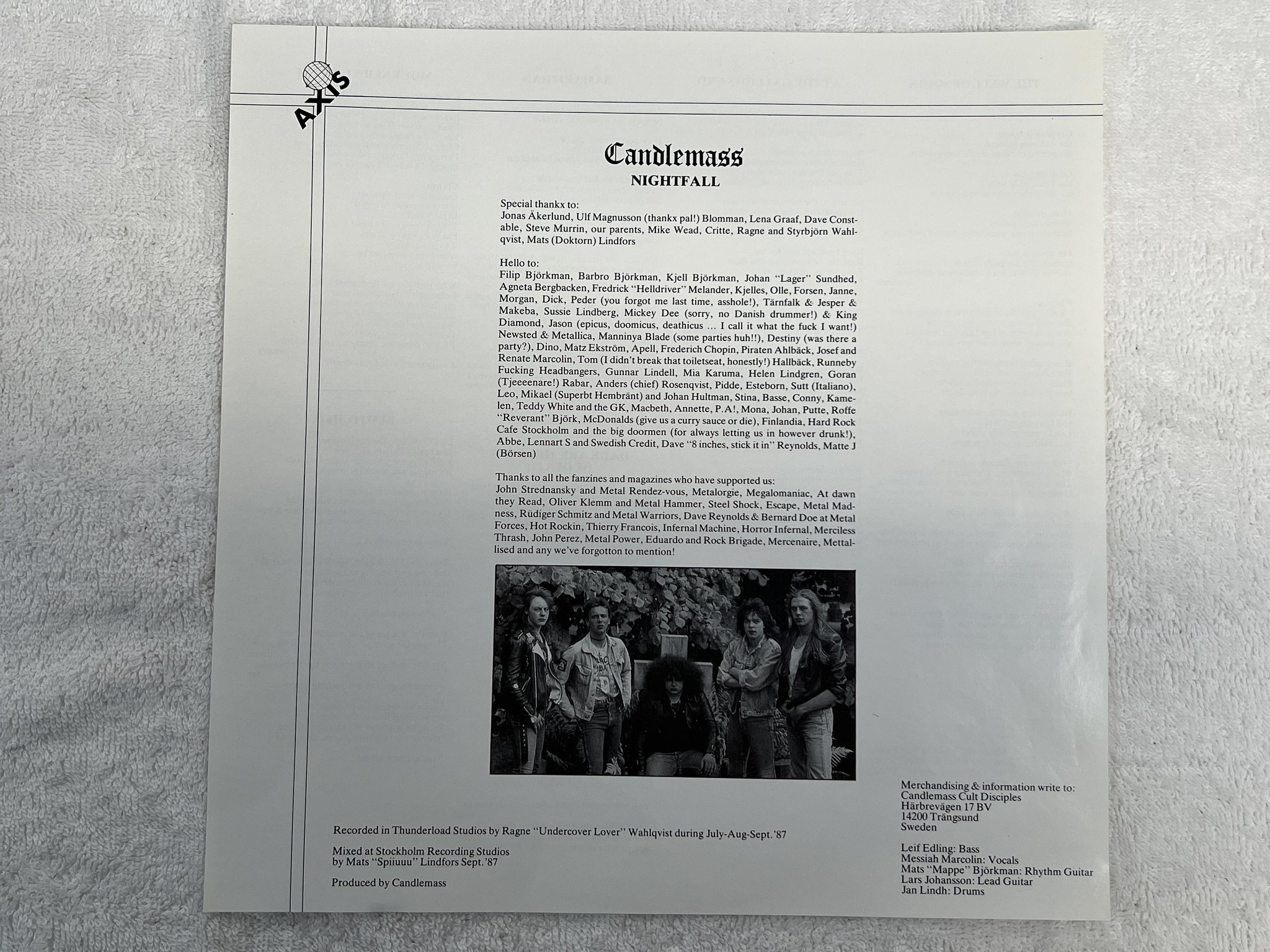 Omslagsbild för skivan CANDLEMASS nightfall LP -87 AXIS LP3 **** doom metal ****