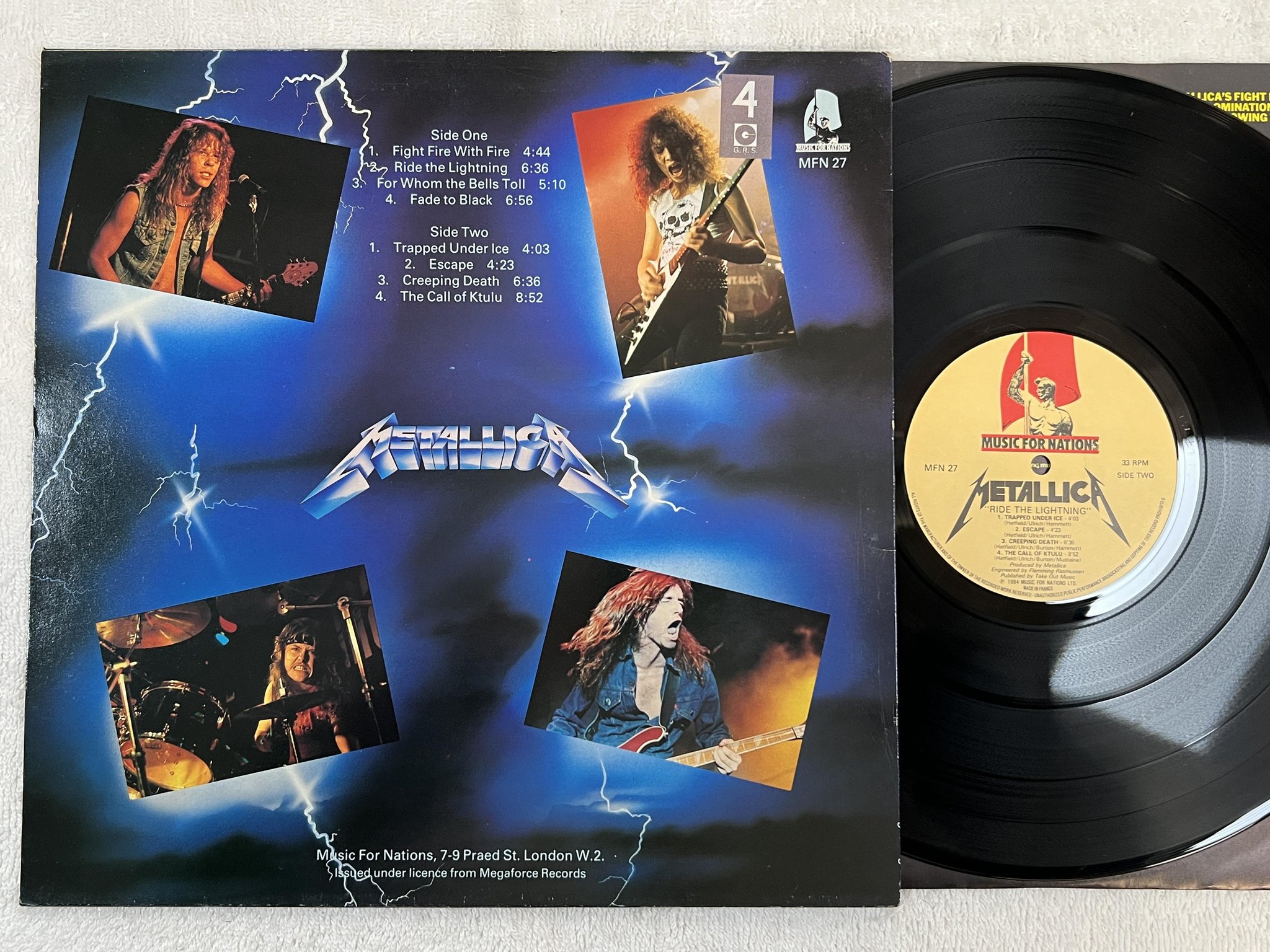 Omslagsbild för skivan METALLICA ride the lightning LP -84 UK MUSIC FOR NATIONS MFN 27 ** VERY RARE **
