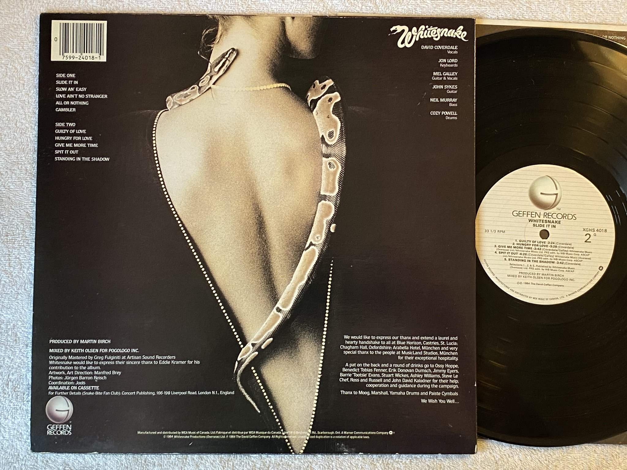 Omslagsbild för skivan WHITESNAKE Slide It In LP -84 Can GEFFEN XGHS 4018