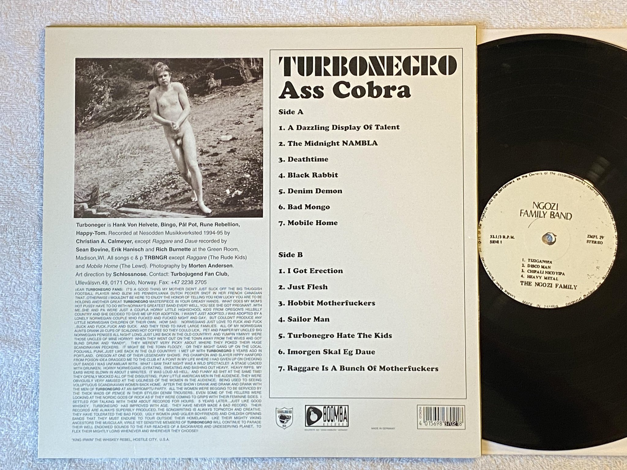 Omslagsbild för skivan TURBONEGRO Ass Cobra LP -96 Ger BOOMBA REC boomba 001-1 *** rare ***